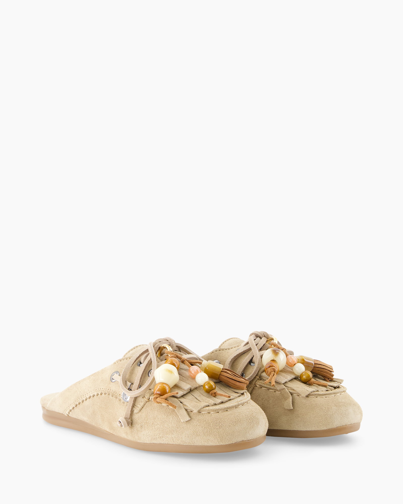 loafers, beige, suede, kraalapplicatie tassel, casual schoenen