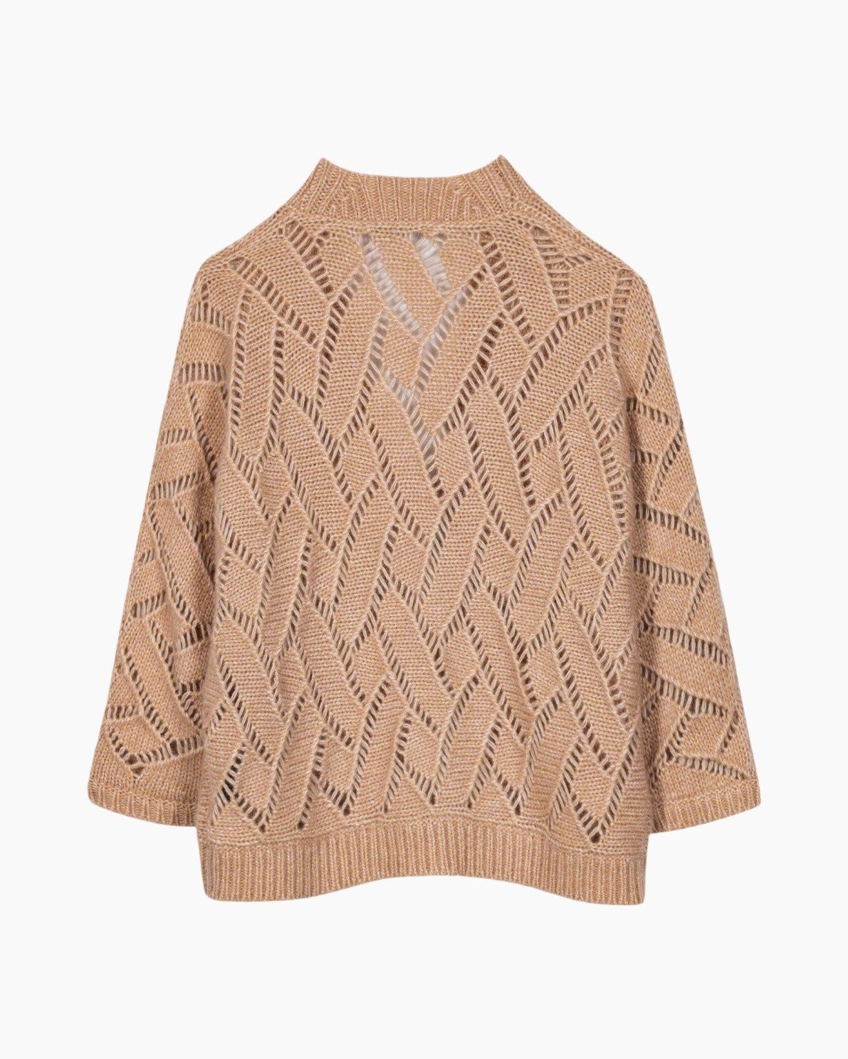 gebreide trui, pullover, turtleneck, open knit, beige