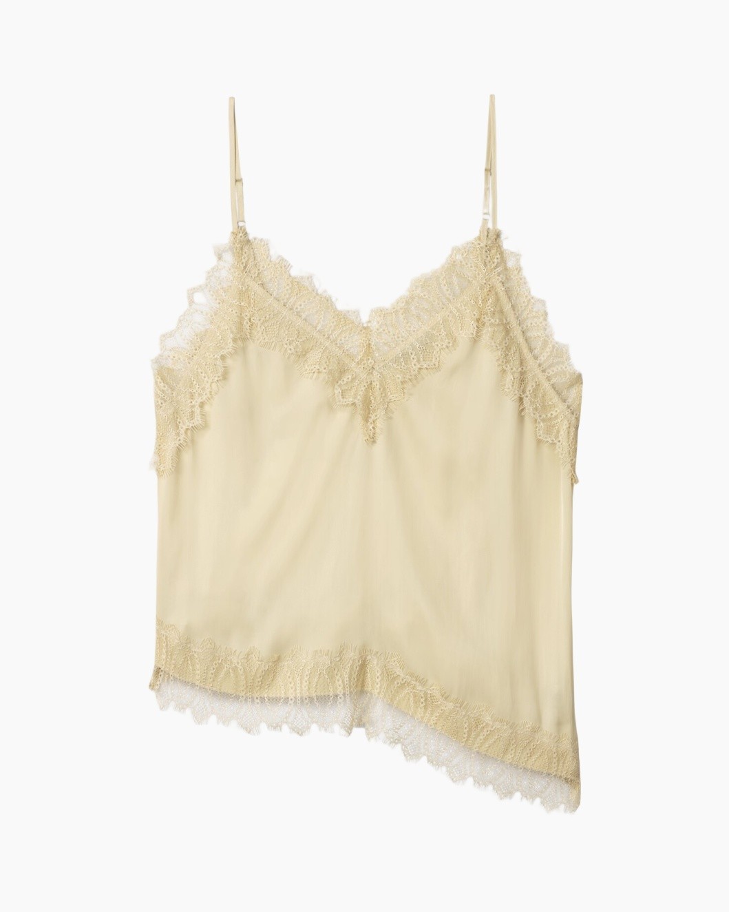 camisole, franzy? lace trim, satijn, beige, slipjesbandjes