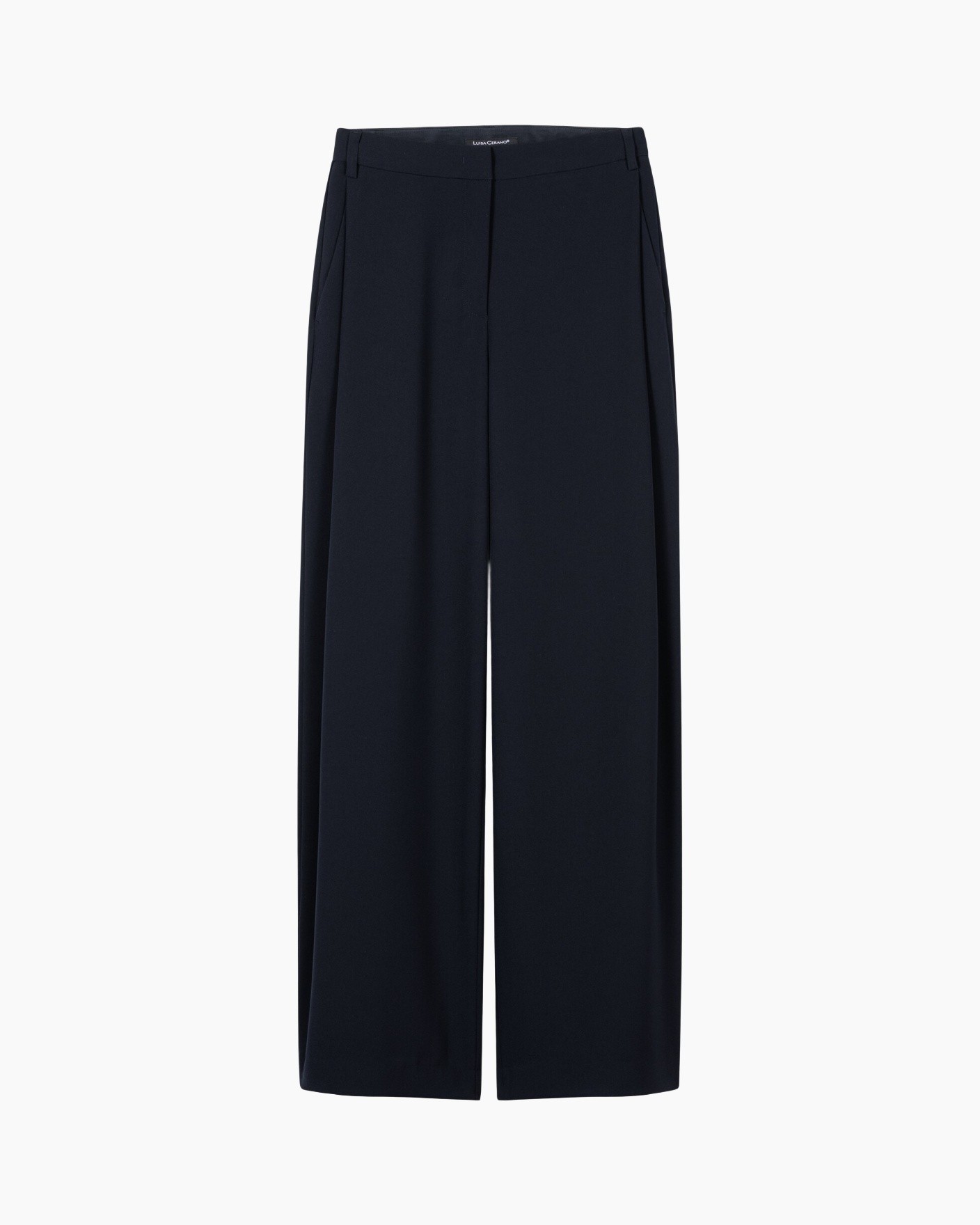 broek, wijde-pas, marineblauw, effen, hoge taille