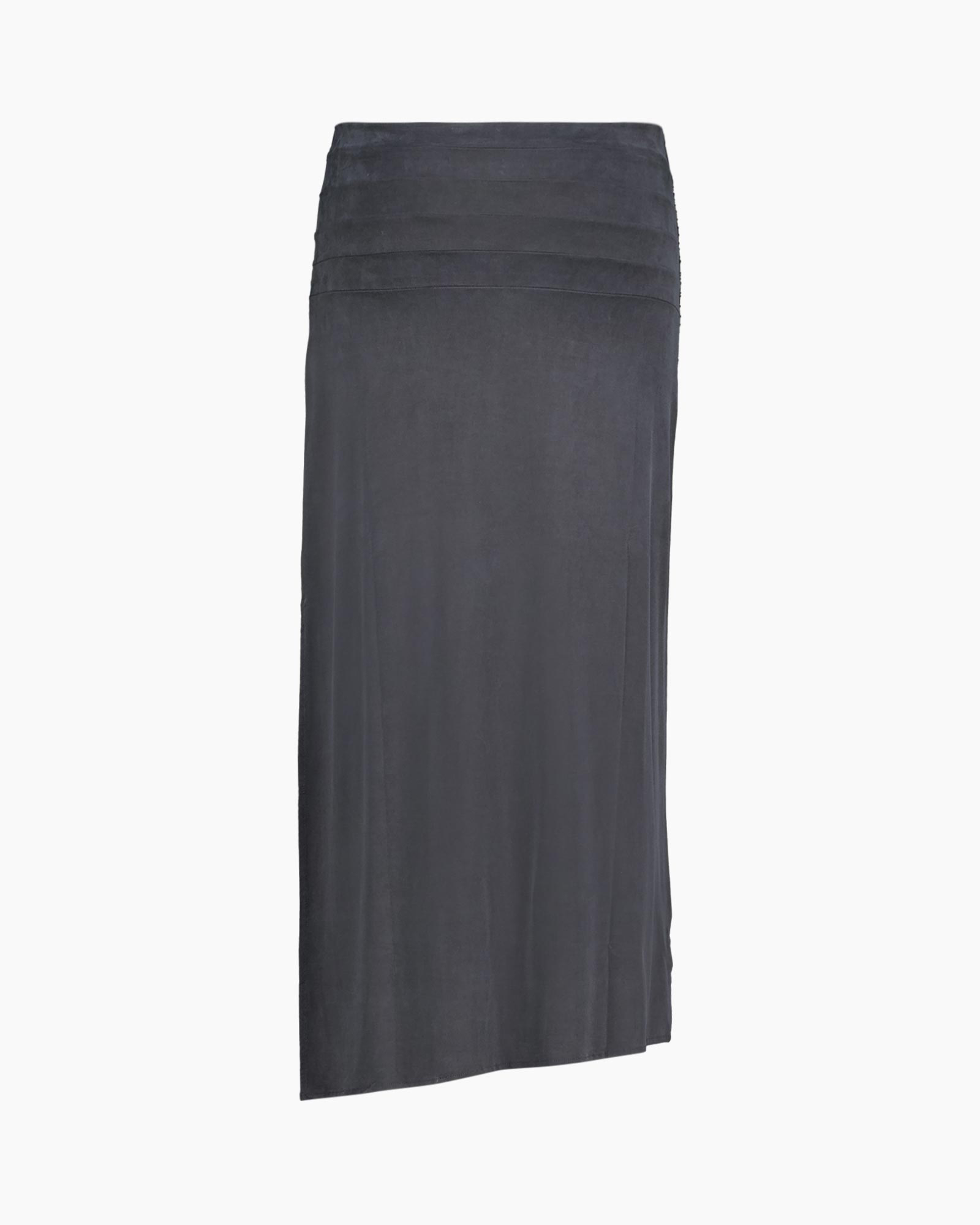 maxi rok, kokerrok, gerimpelde taille, enkellengte, effen kleur
