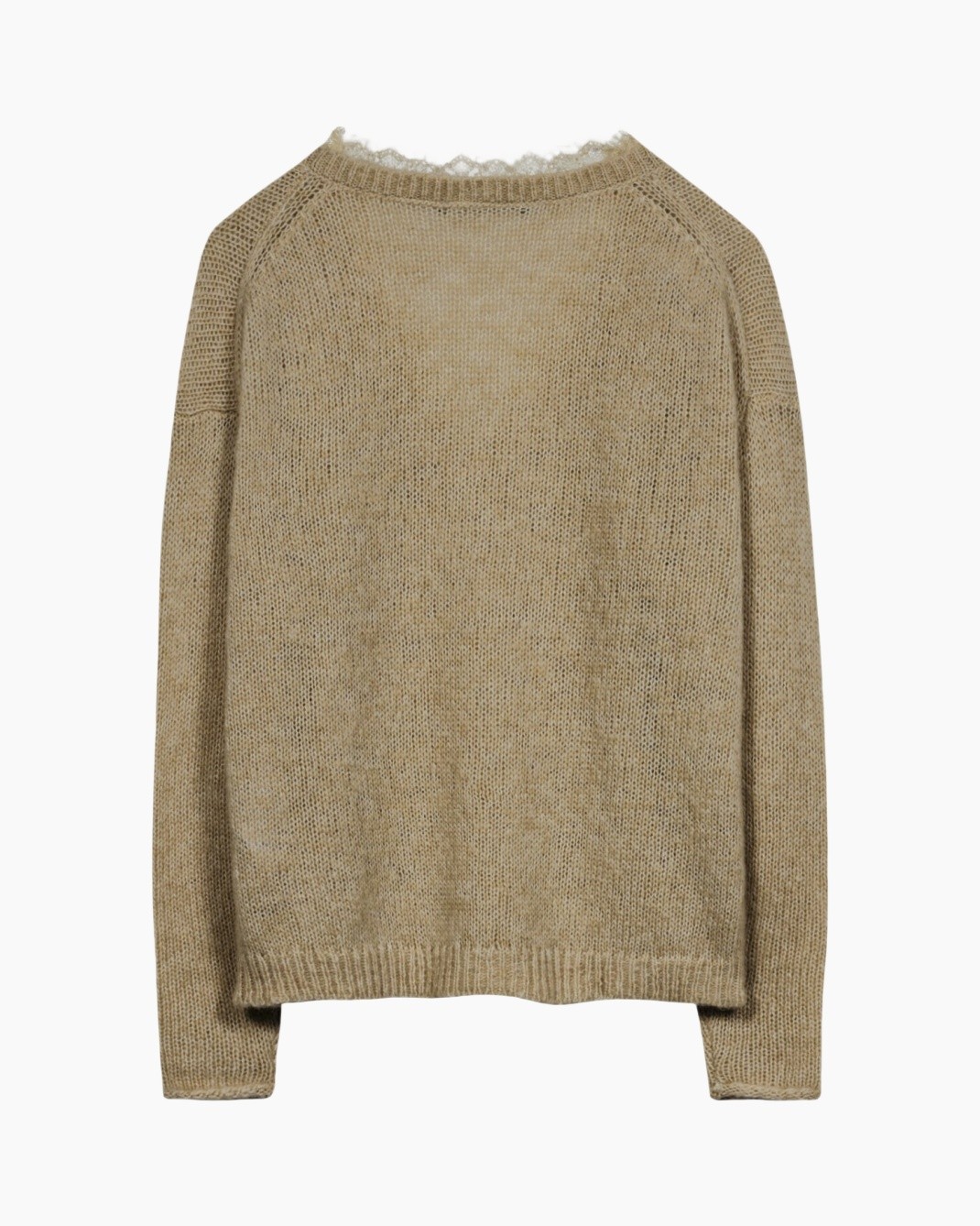 trui van breiwerk, beige, rond hals, loungewear, lange mouwen