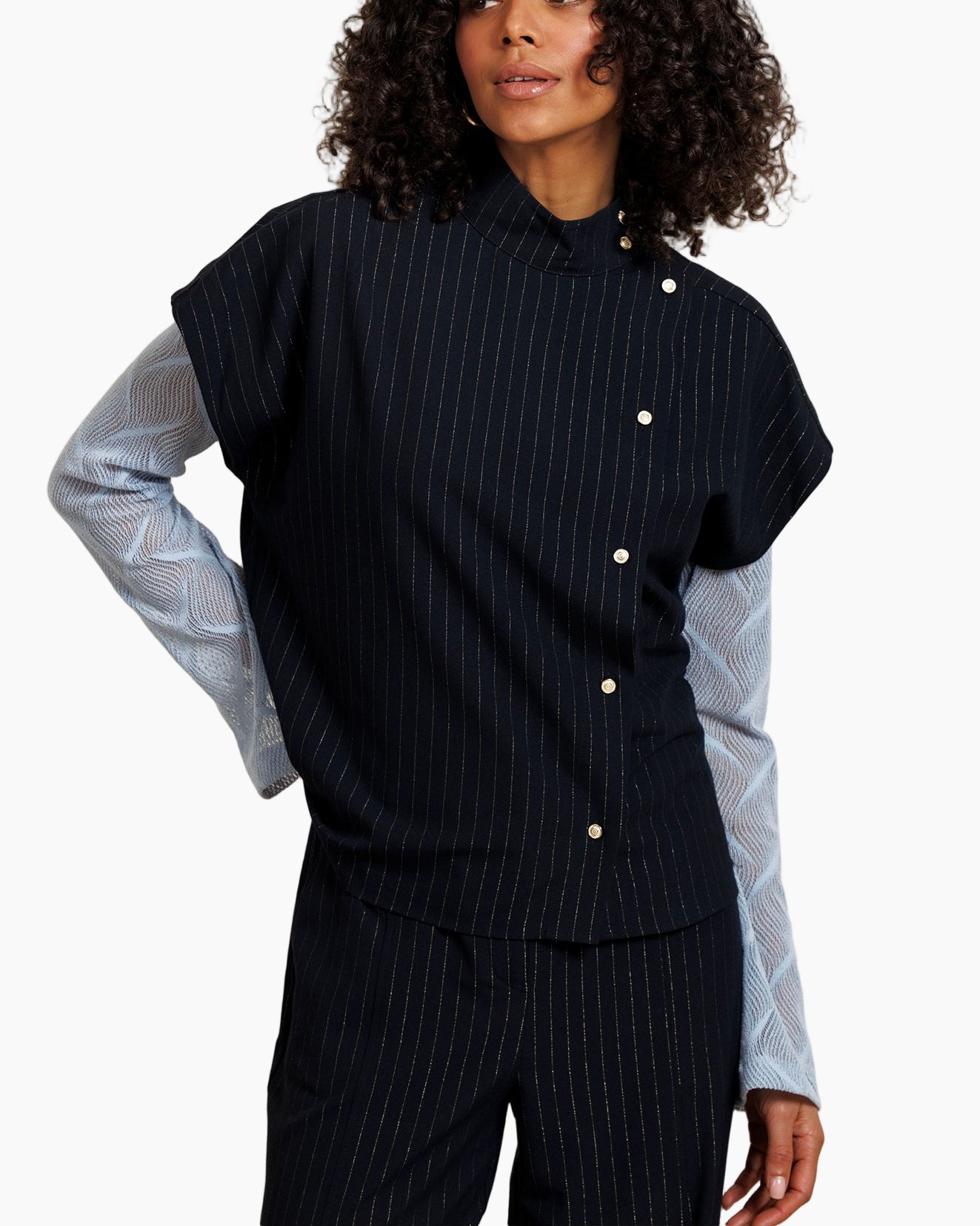 pinstripe, distinctive-poncho, lagened-layers, casual, kenmerkende-mouwen