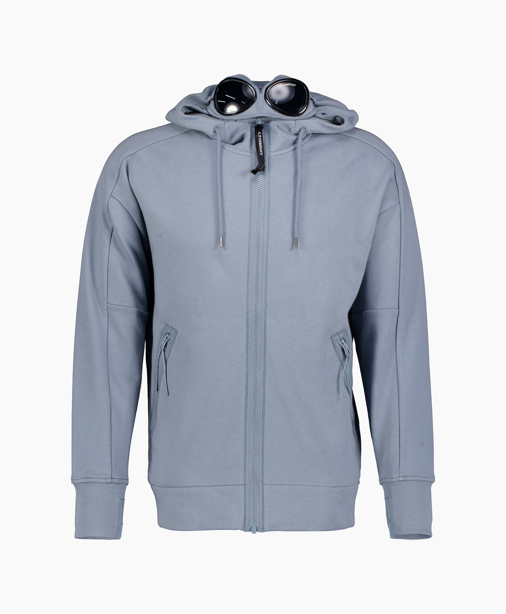 Hoodie Diagnanal Fleece Sweat Vest Rits Goggle Grijs