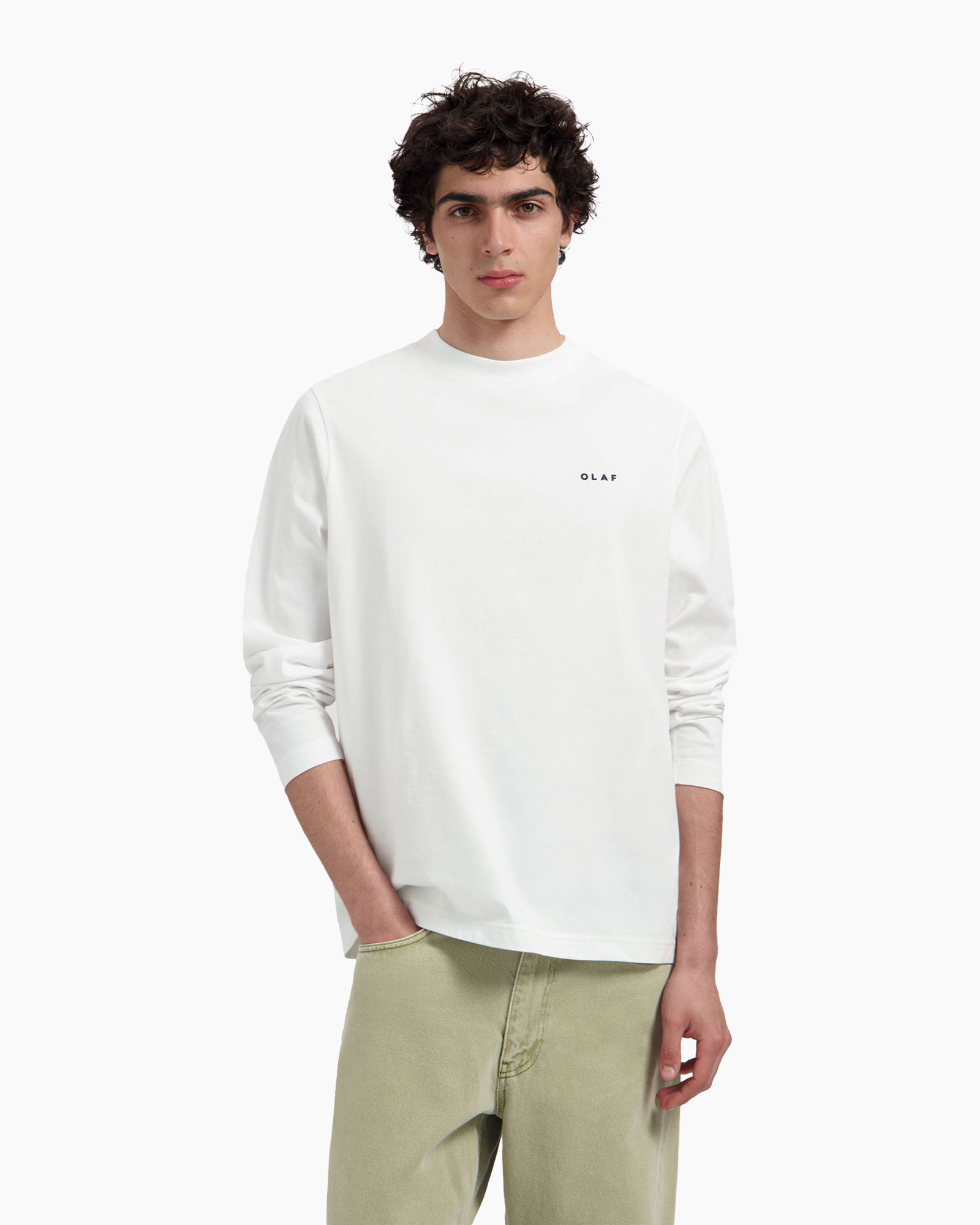 lange mouw, wit, rond hals, tshirt, minimal