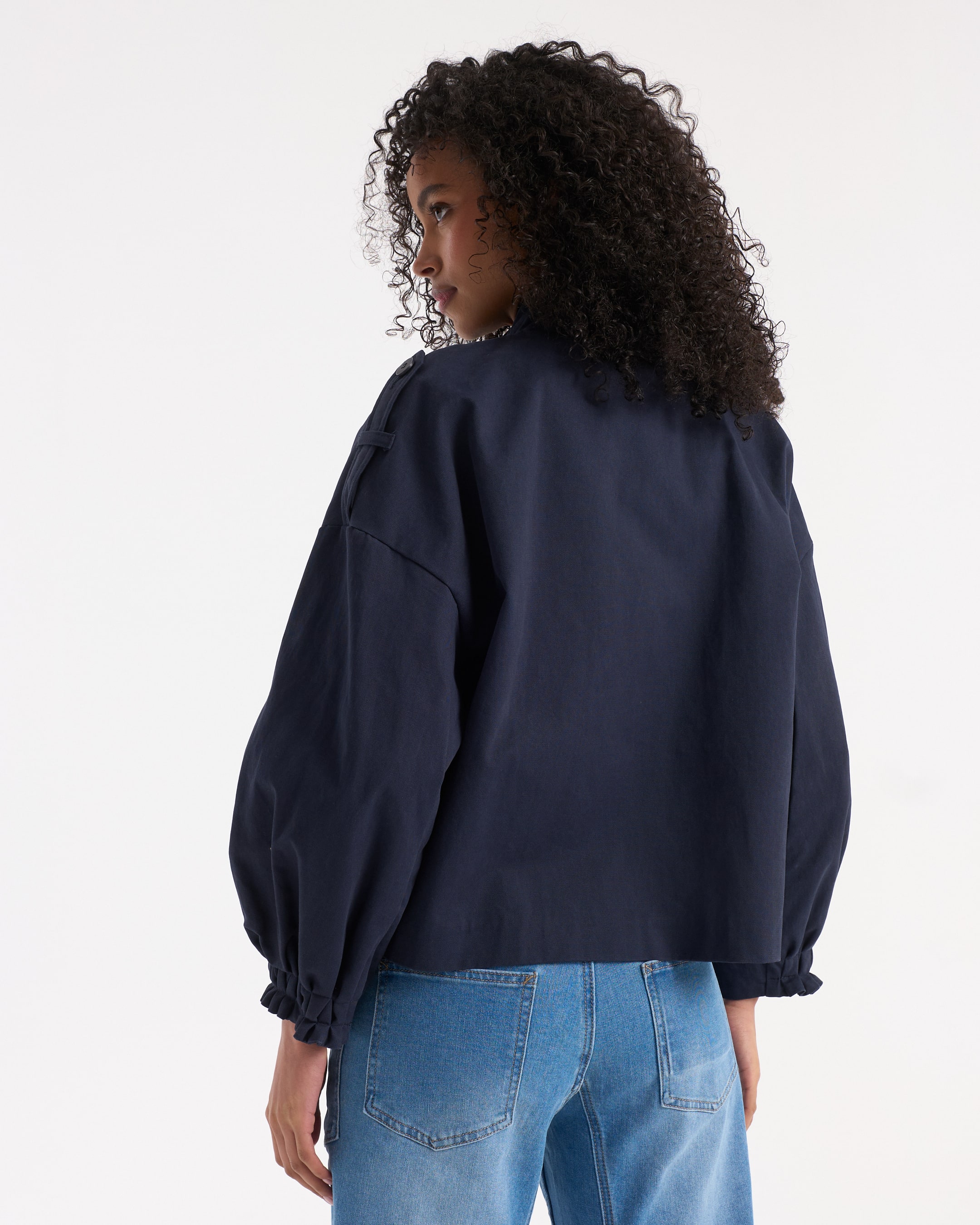 jacket, navy, windbreaker, pocketed, crop-top