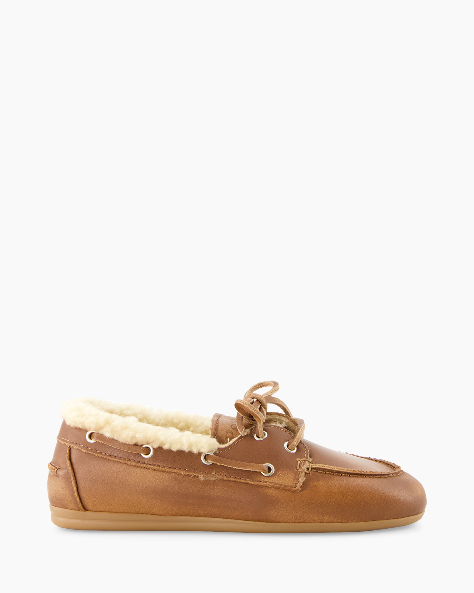 schoen, mokassin, leer, shearling, tan