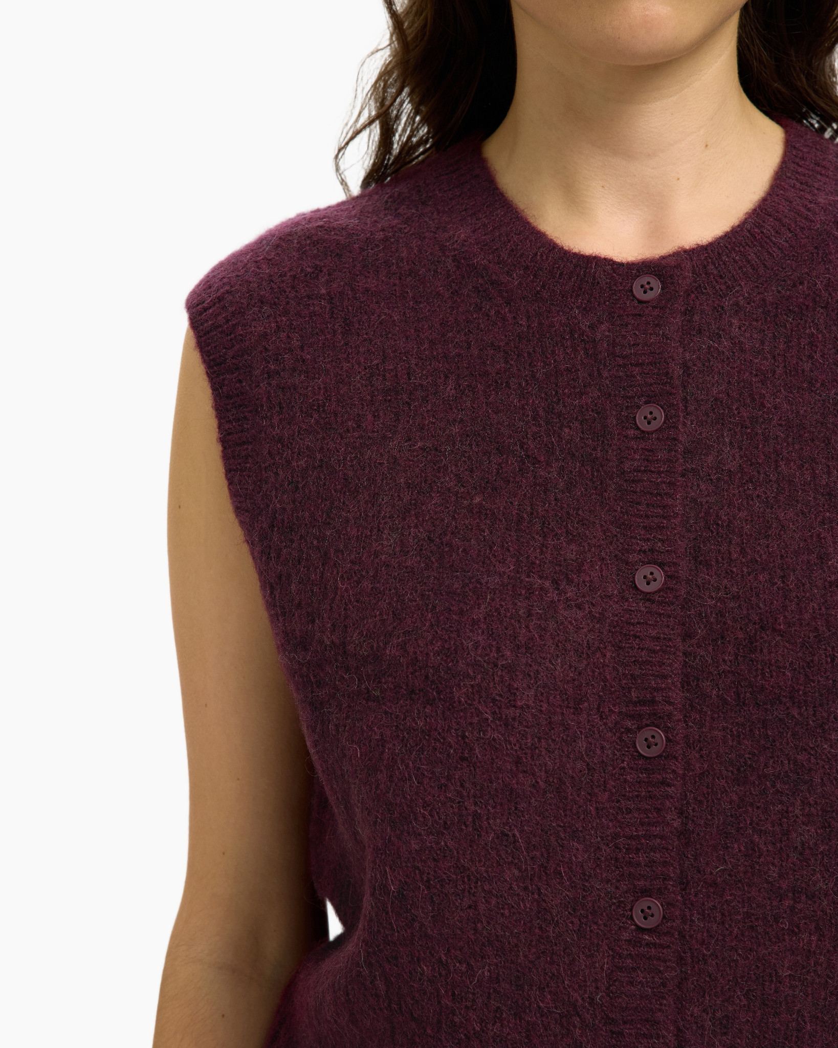 Gilet Lulu Sl Button O-neck Vest Ex Aubergine