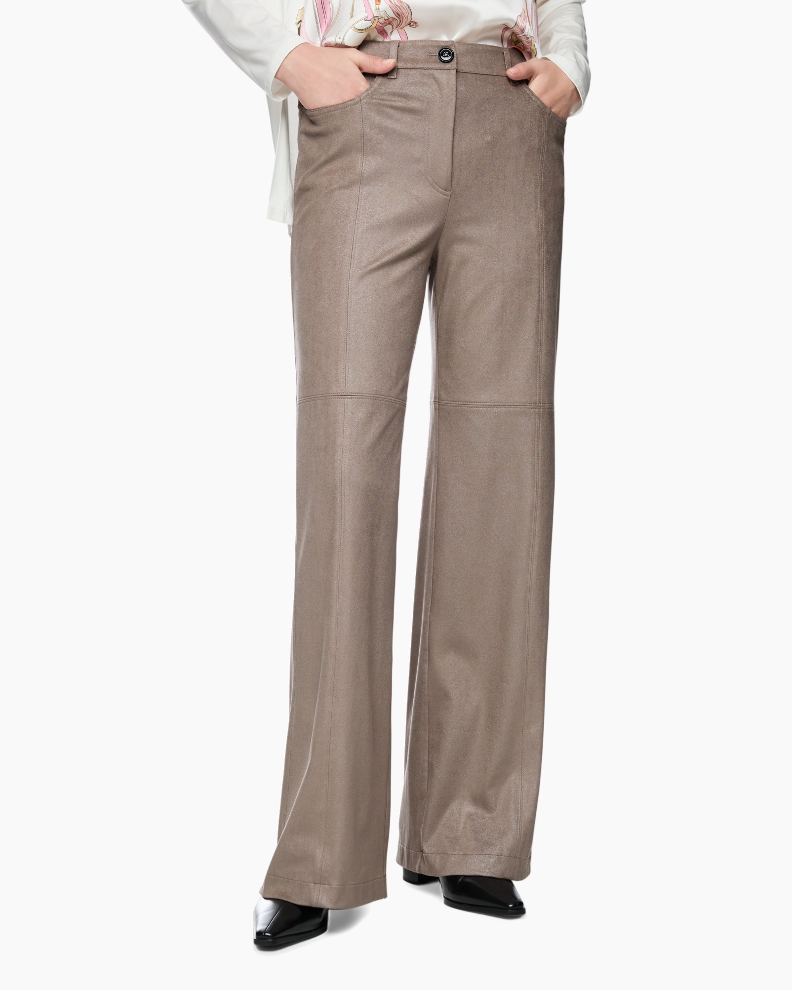 broek, flared, beige, Broekspijpen, wijdere