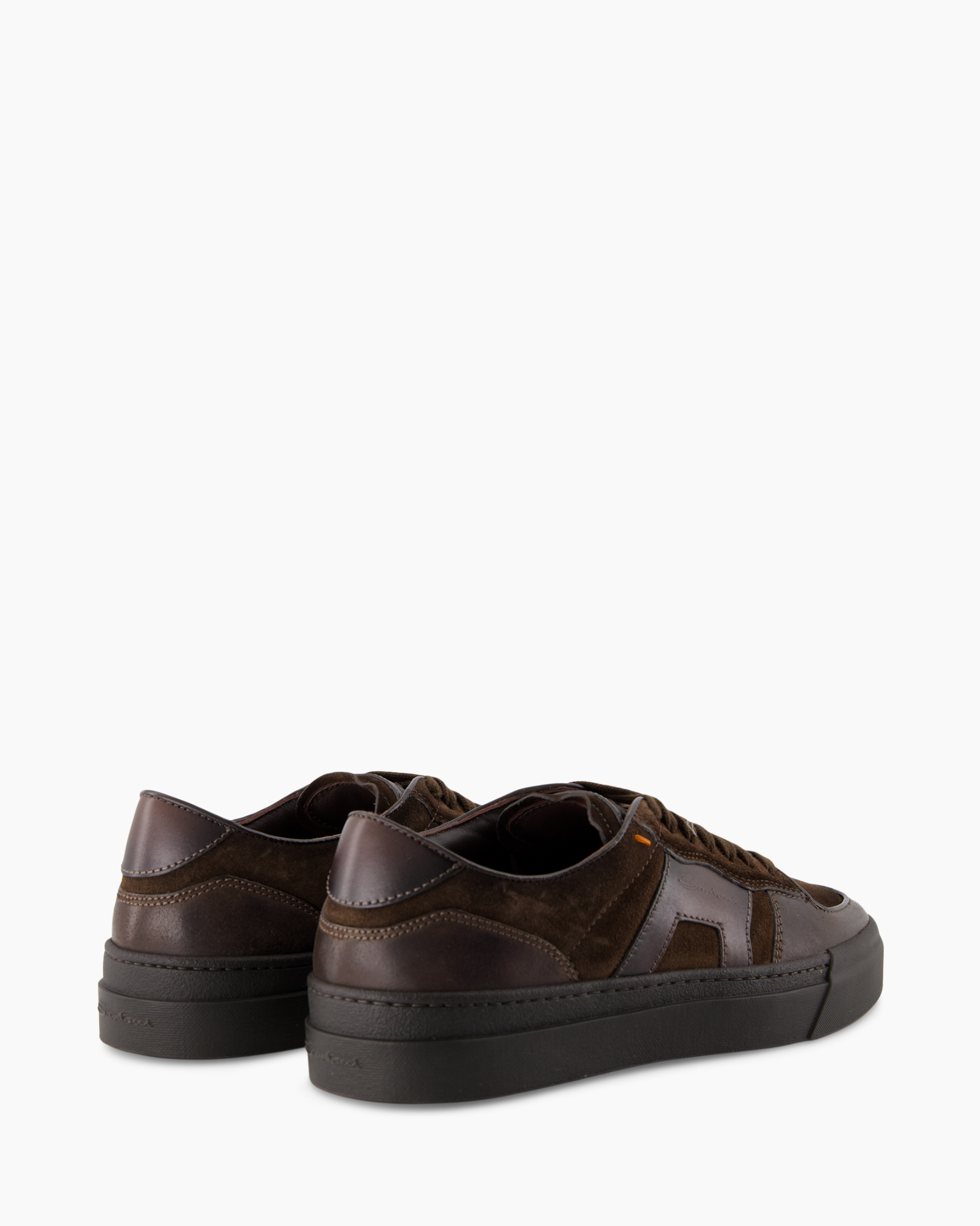 herenschoenen, bruin suede, lederen accenten, lage sokkel, gladde zool