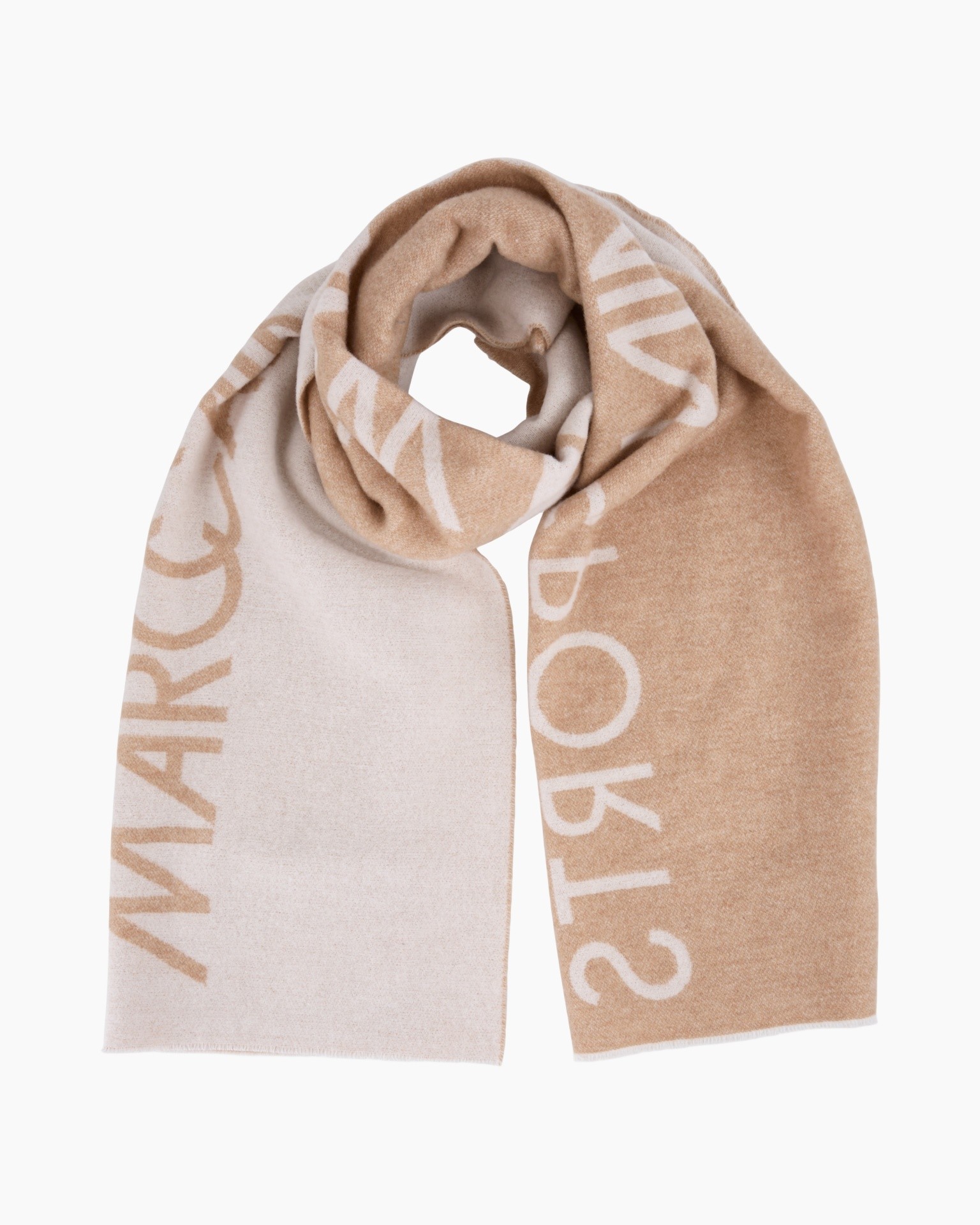 sjaal, brede sjaal, tweekleurig, beige, grote letters