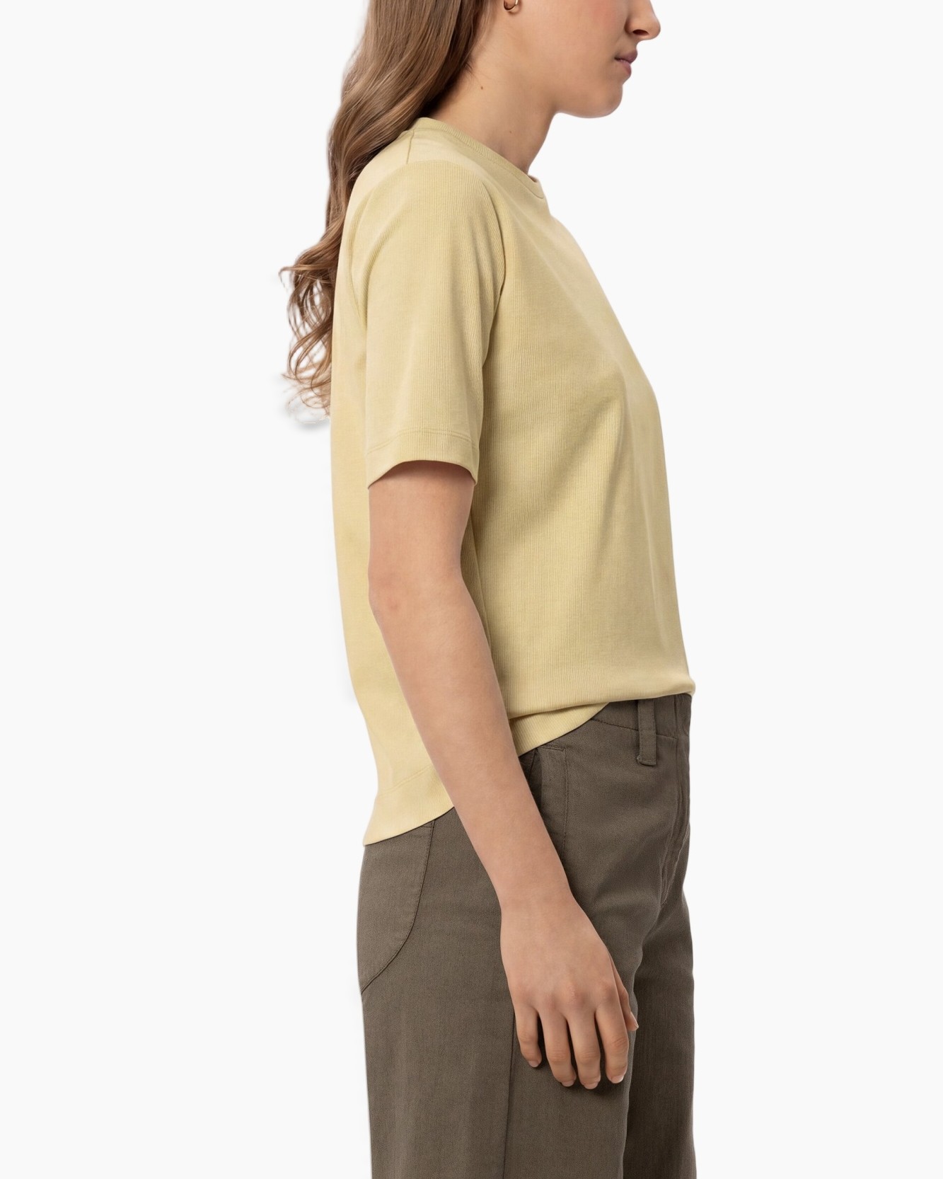 t-shirt, mouwloze korte, beige, rond hals, katoen