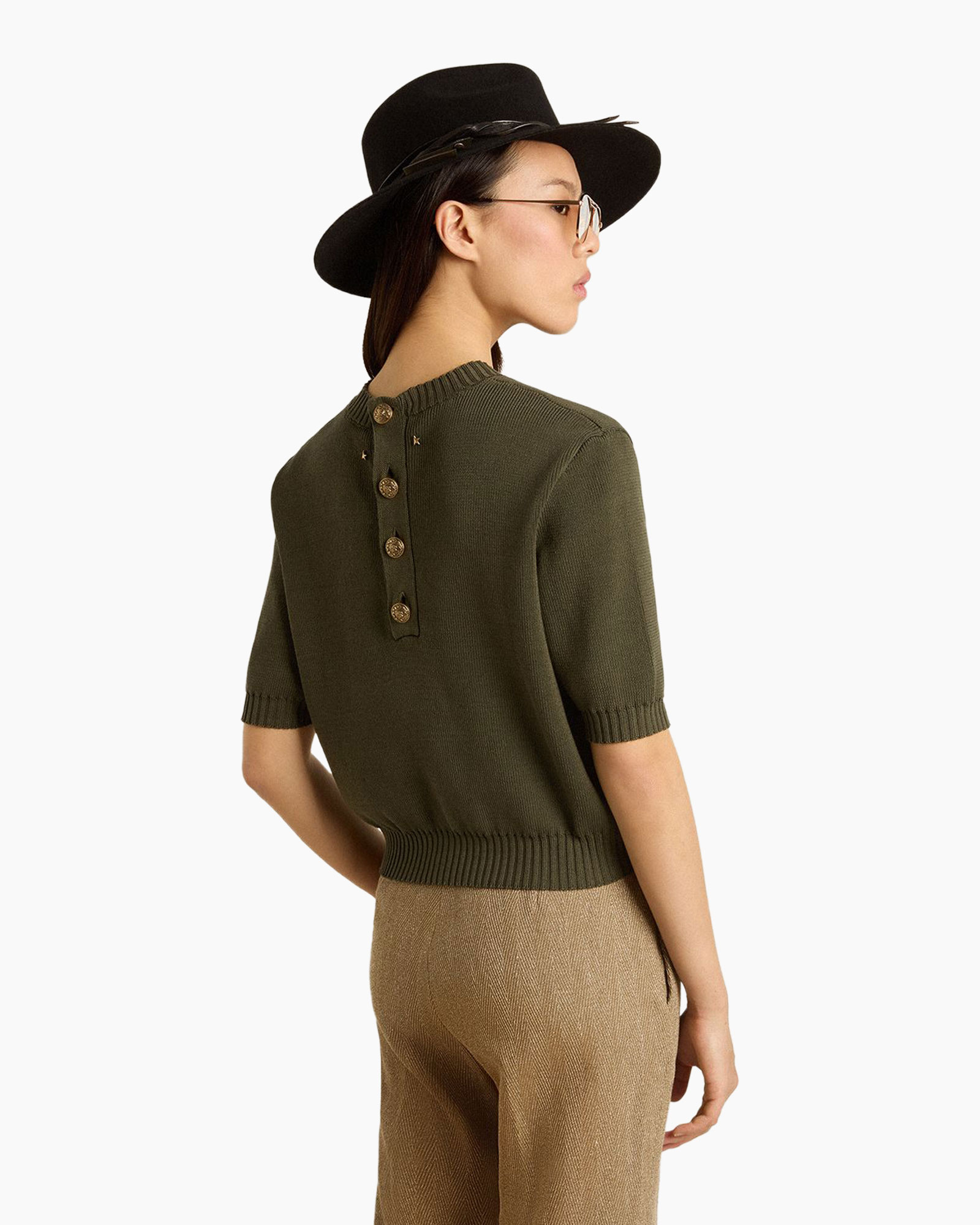 Trui Journey W's Cropped Knit Ottavia Crew Pocket Donker Groen