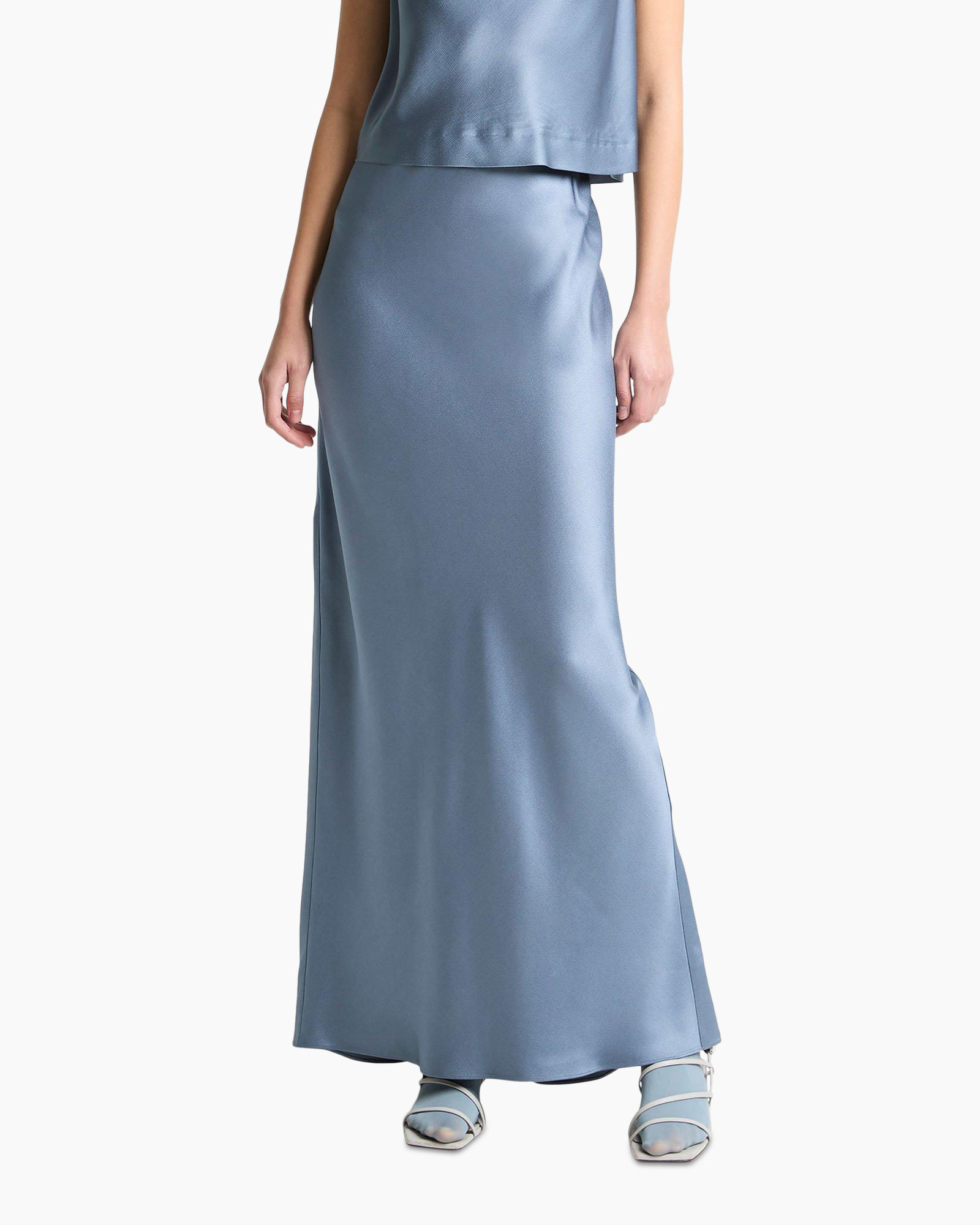 maxi rok, slip jurk, satijn, effen kleur, blauwgrijs