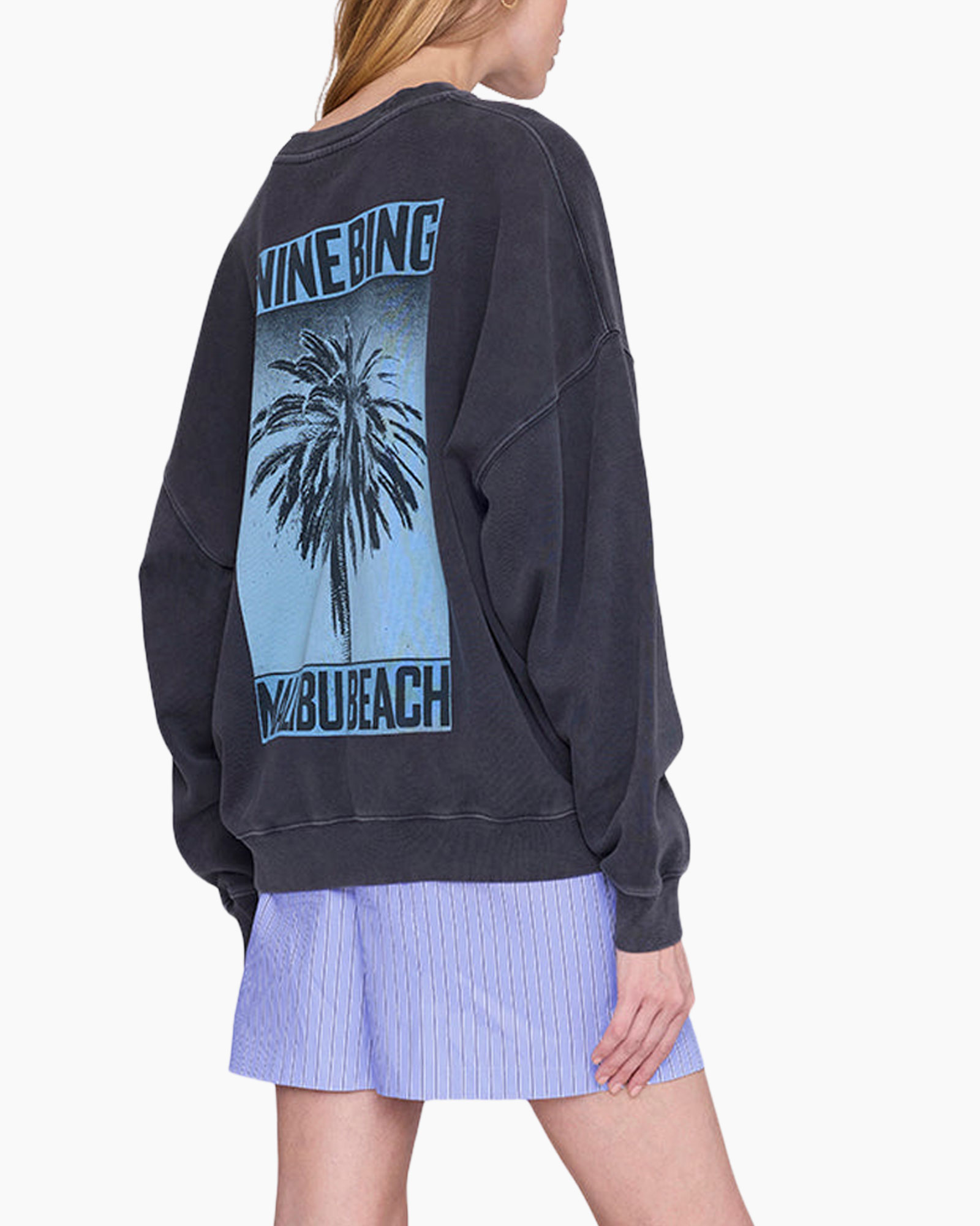 hoodie, grafisch, rugprint, palmboom, donker washed