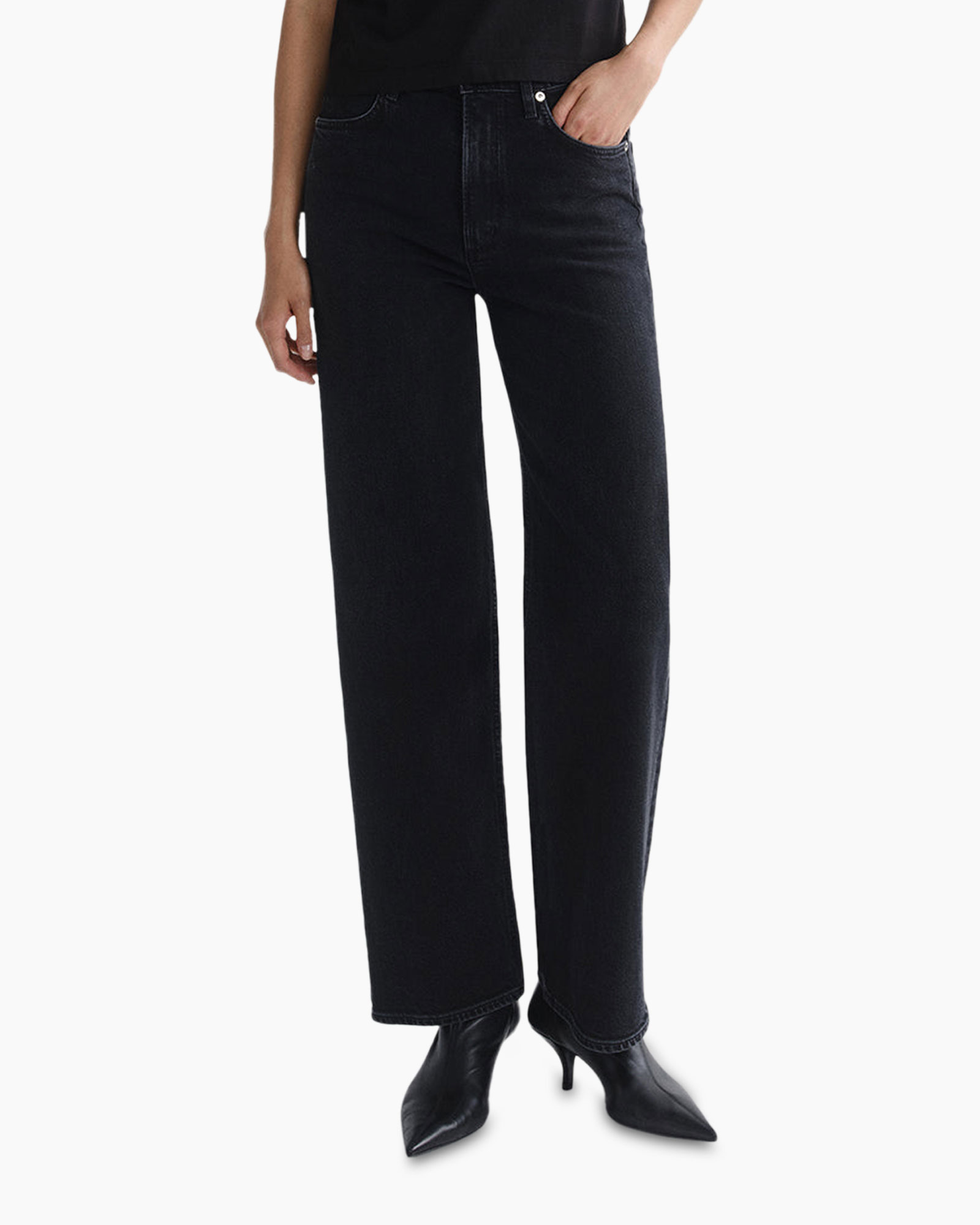 spijkerbroek, zwart, lang, denim, recht model