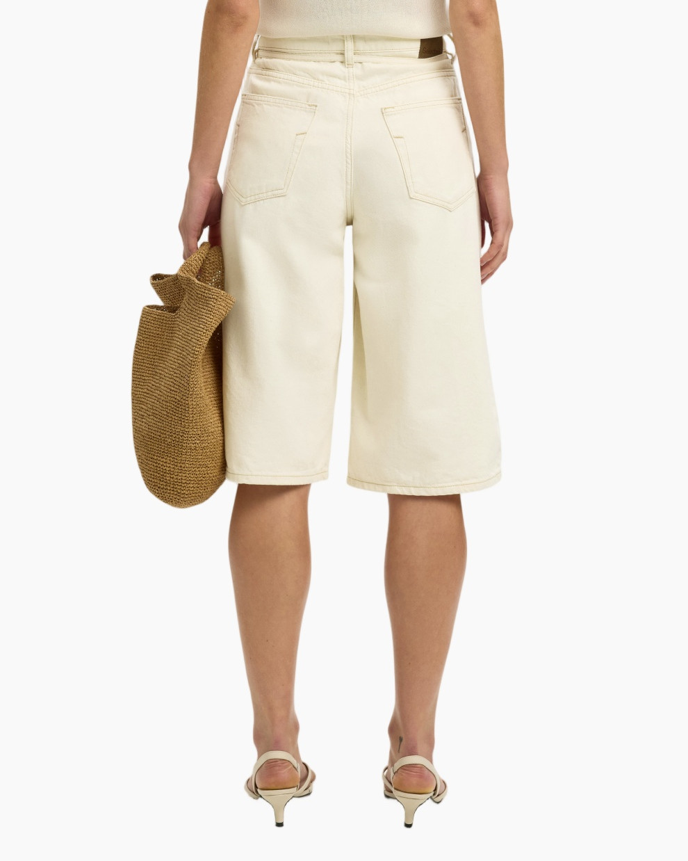 broeken, knee-length, beige, linnen, tas