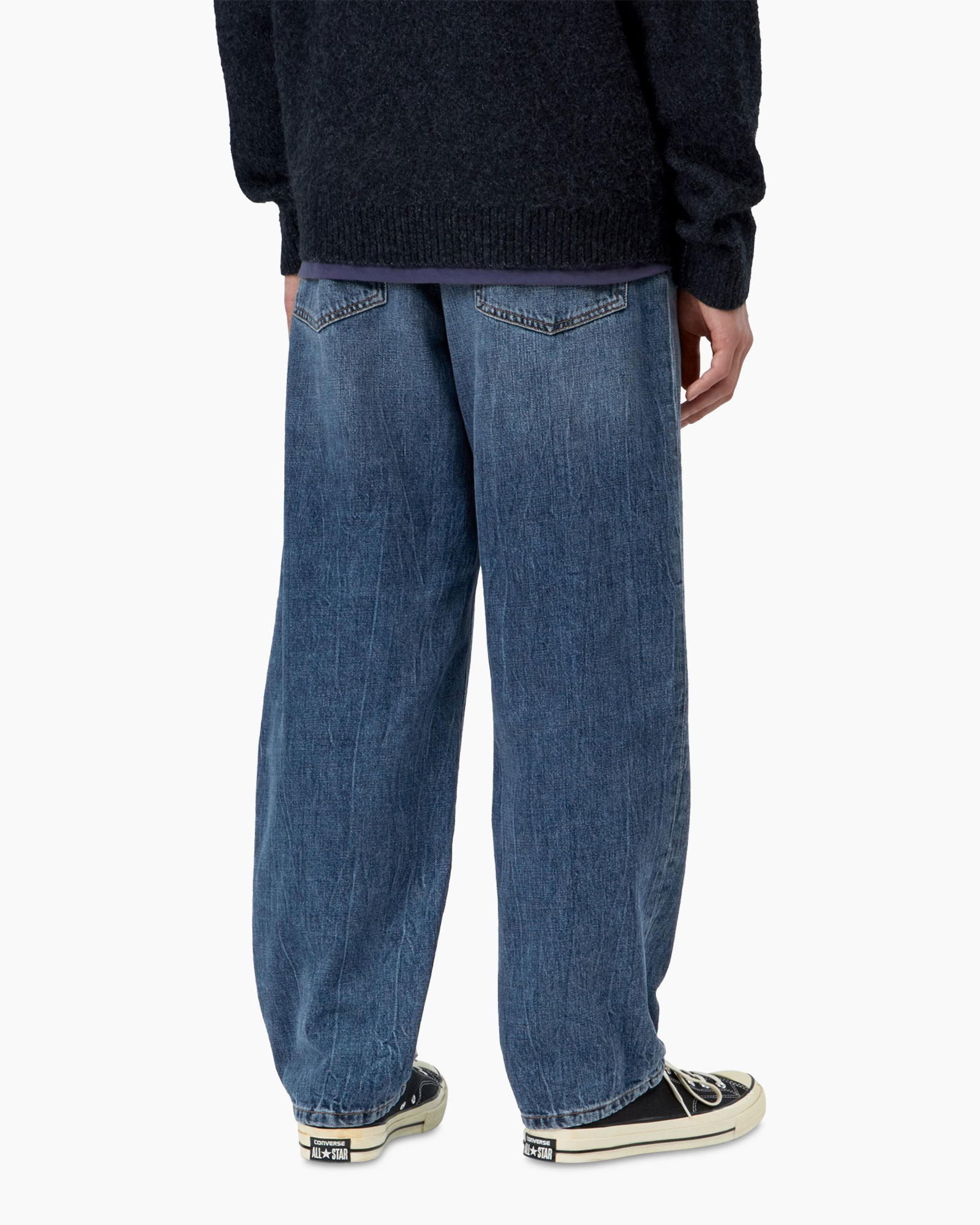 spijkerbroek, wijdere pasvorm, denim, achterkant, zakken detailing