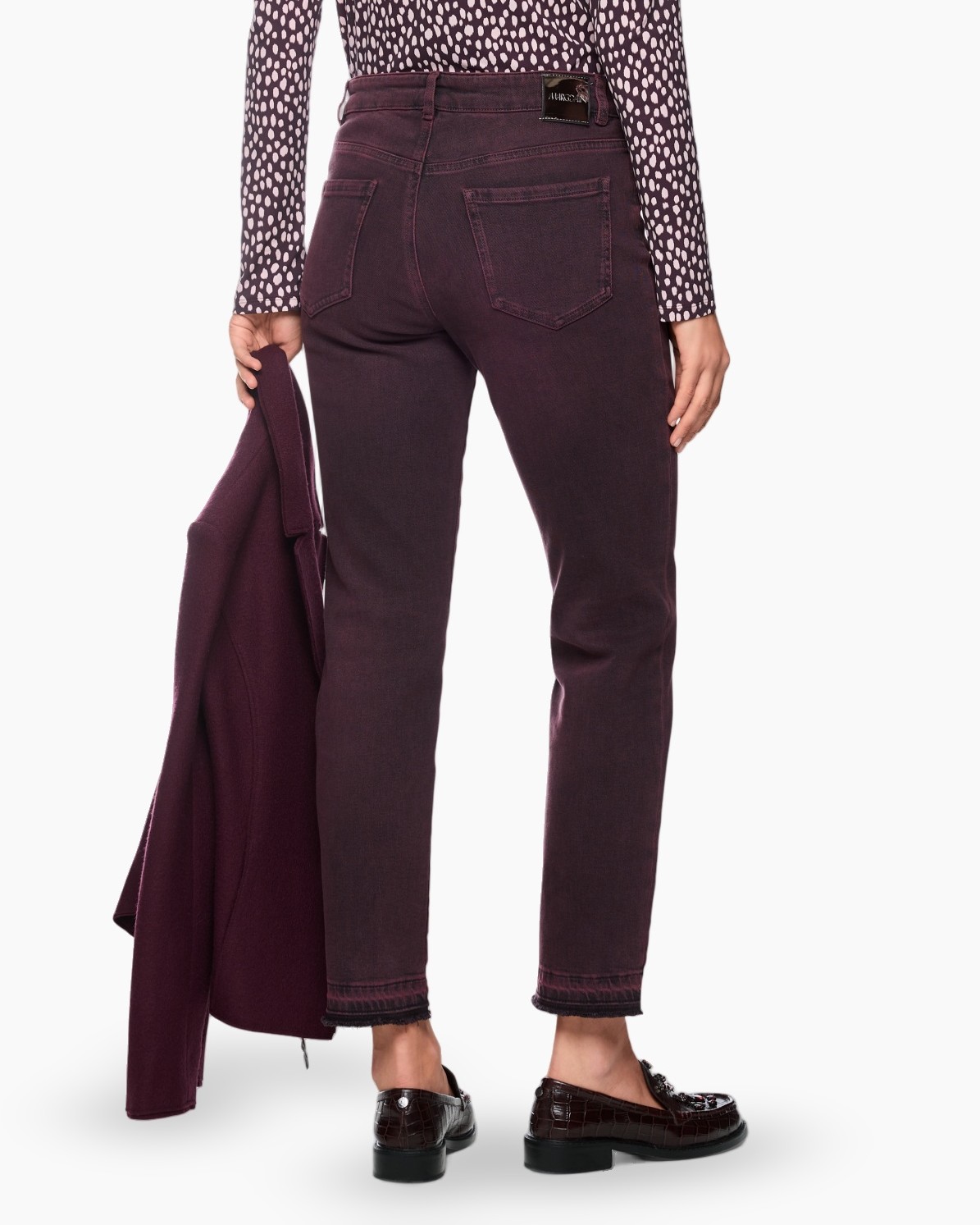 broek, spijkerbroek, corduroy, burgund, enkellengte