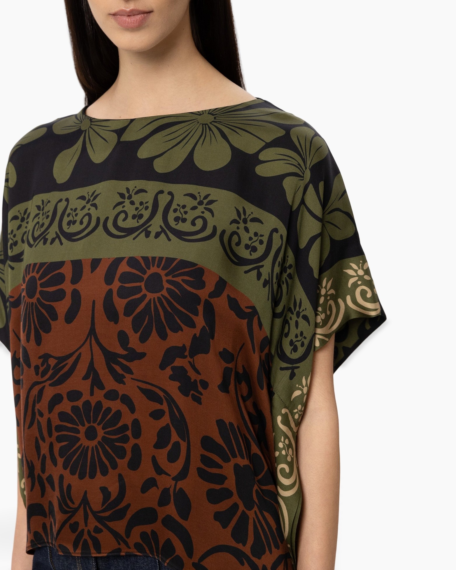 patronen top, bloemendessin, kimono mouw, veelkleurig, potli patroon