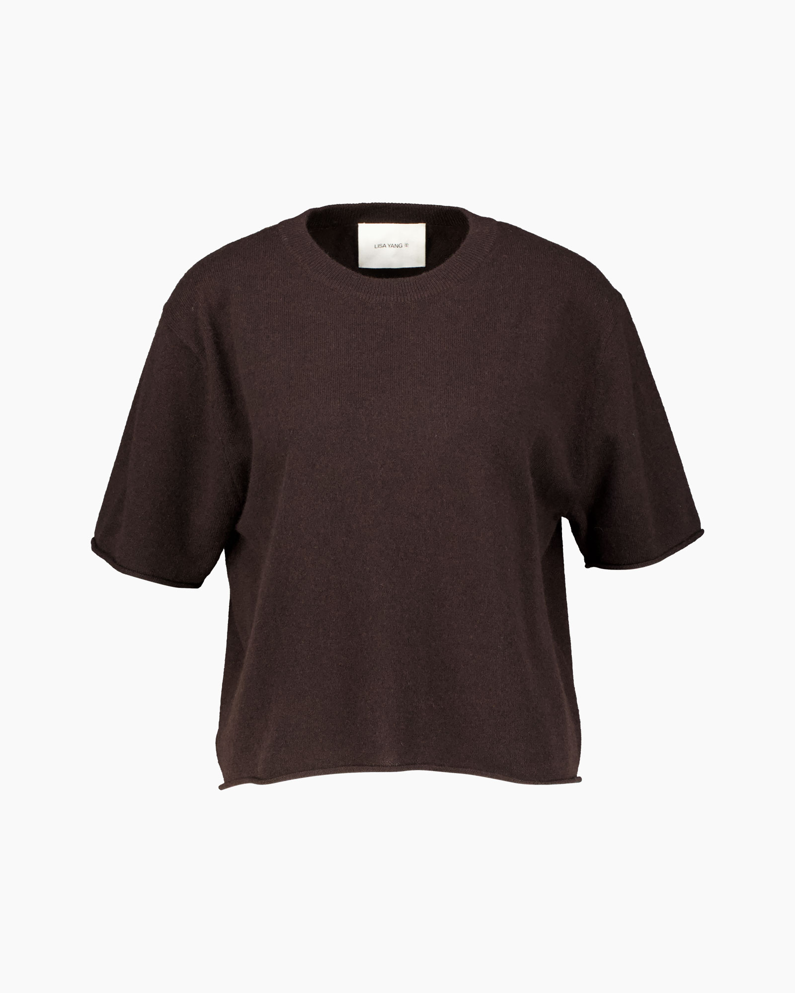 gebreide top, korte mouwen, bruin, crew neck, pull-over