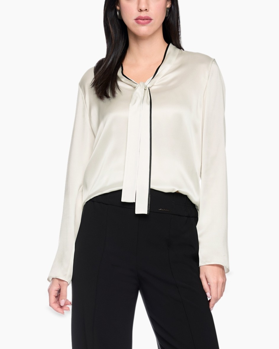 blouse, zijden, knoopsluiting, langemouw, crème, tienknoop