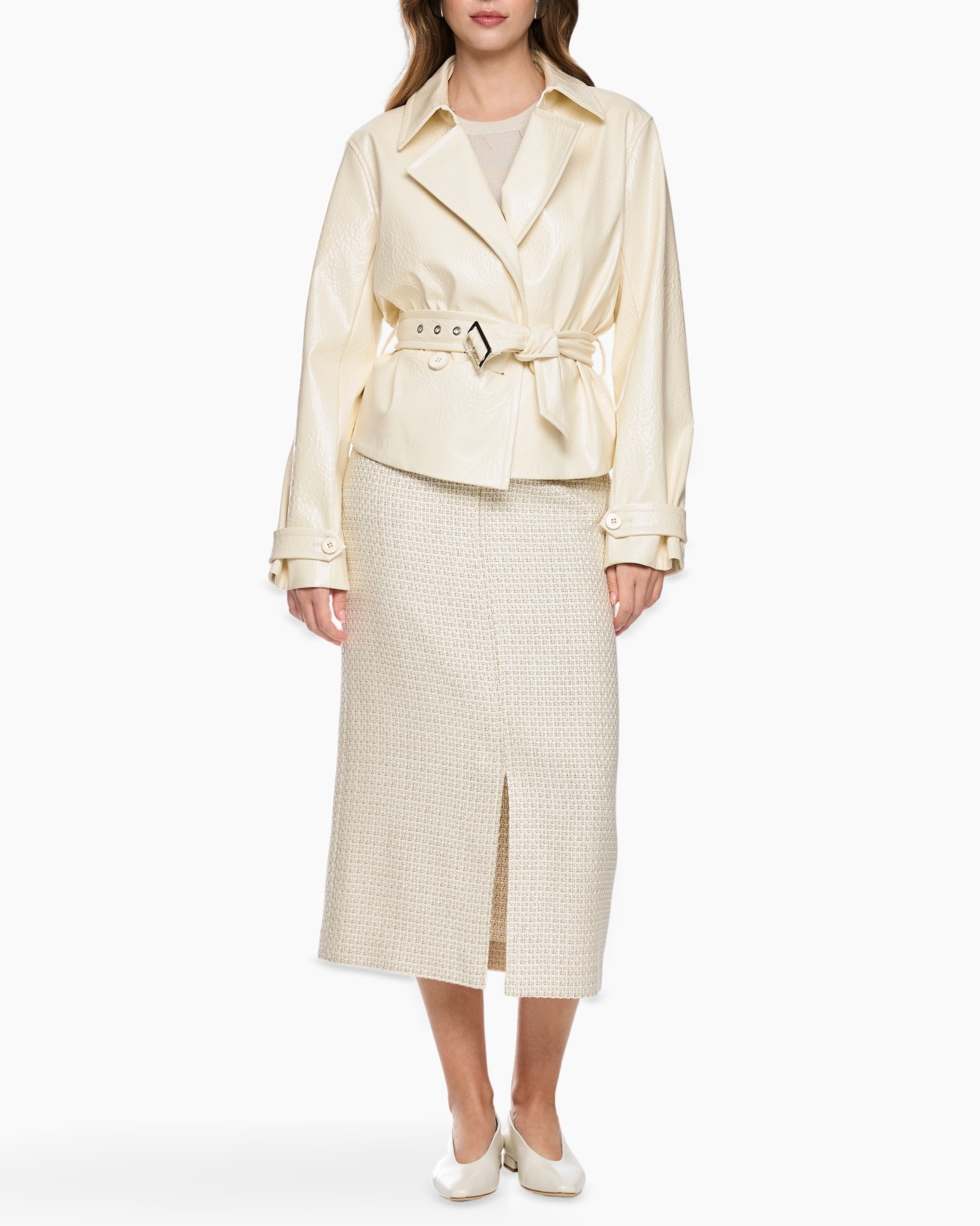 jas, riem, cream, leder, rok