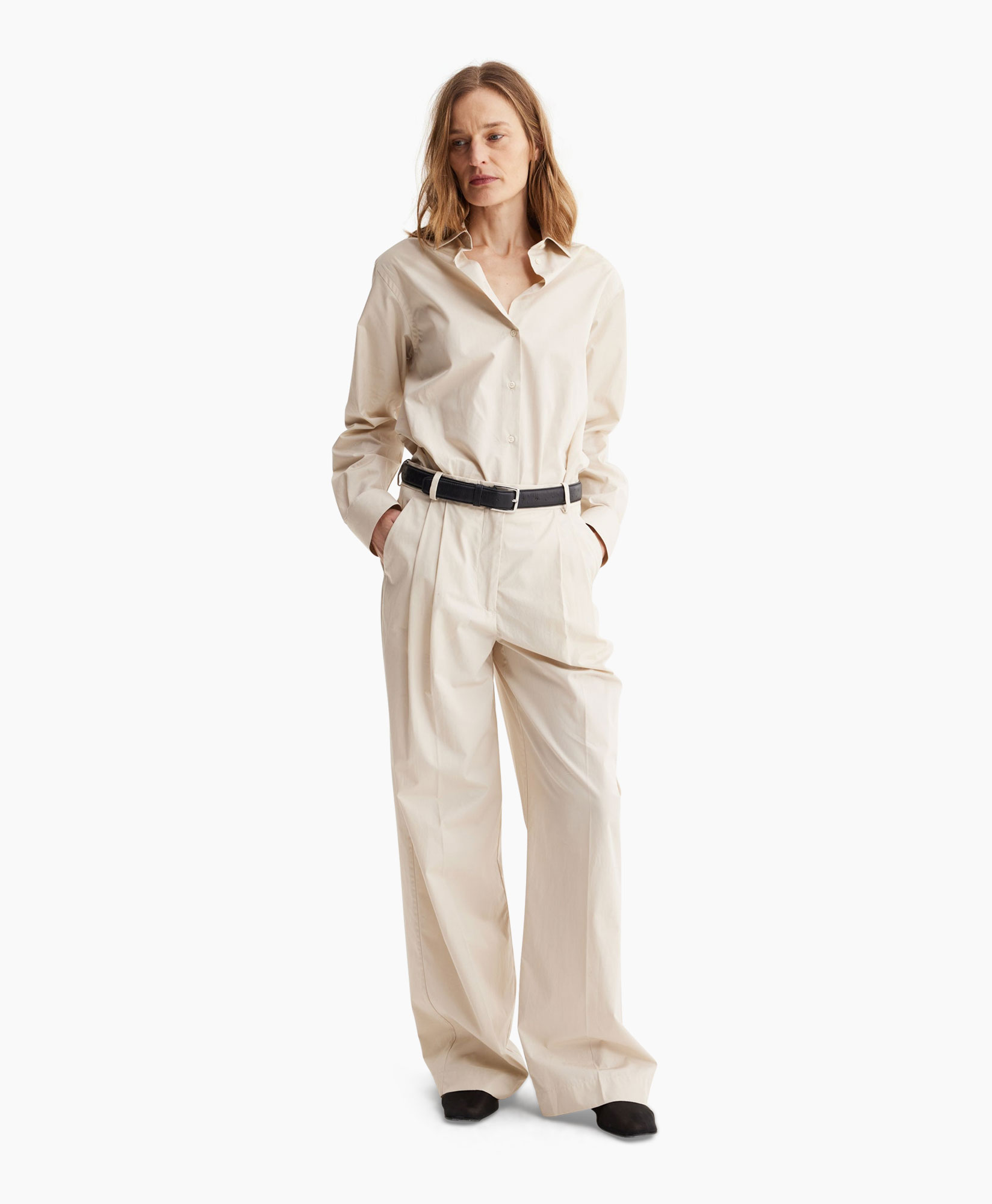 Pantalon Wide Leg Pleated Chino Zand