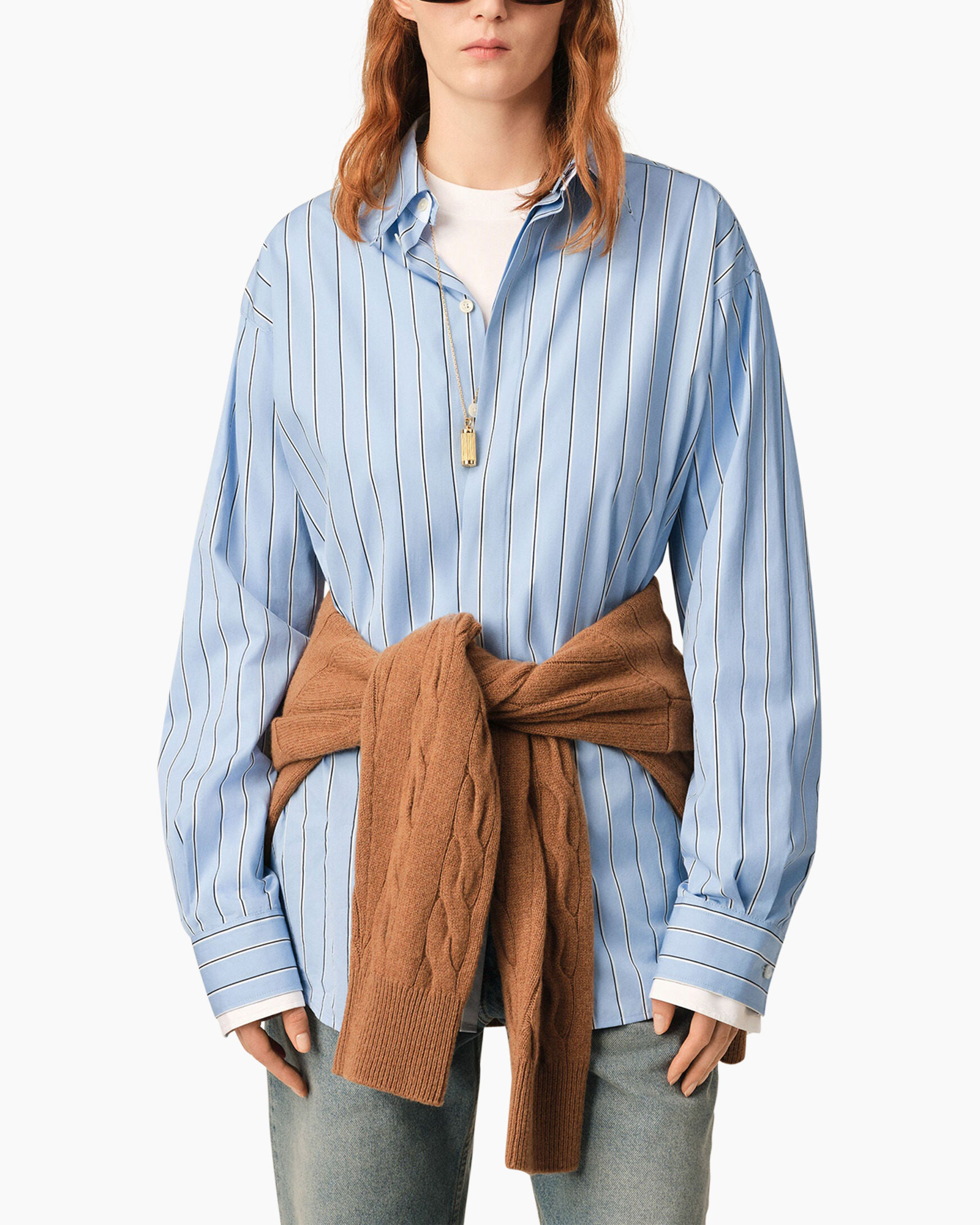 hemd, gestreept, blauw, oversized, knopen