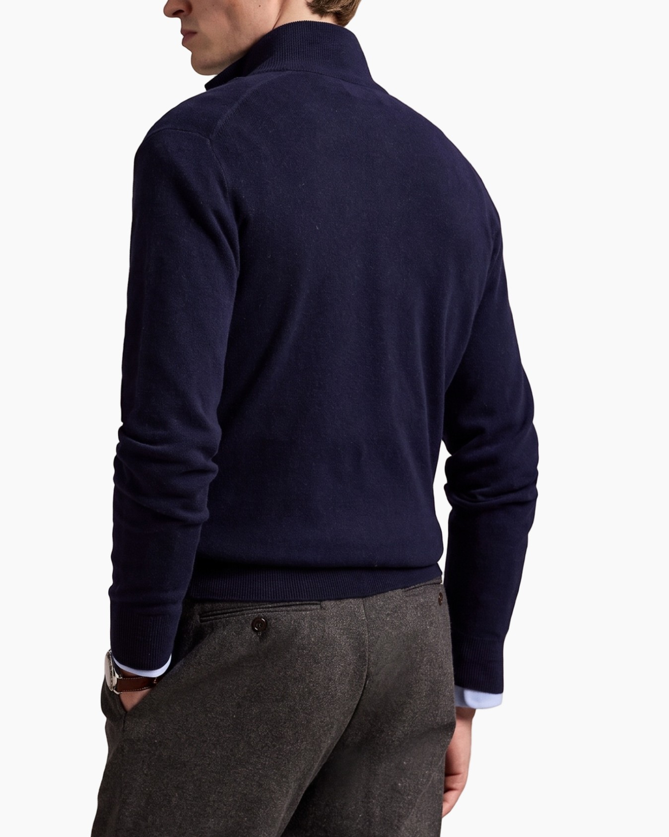navy trui, halve-rits, pullover, breipullover, lange mouw