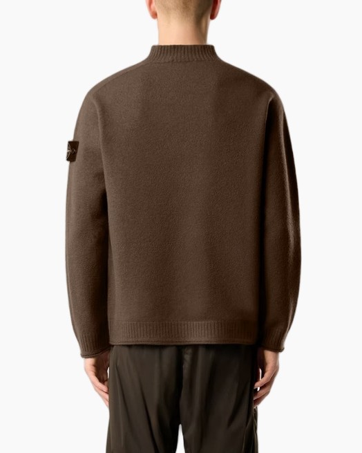 trui, pullover, bruin, breipstuk, kraagloze kraag