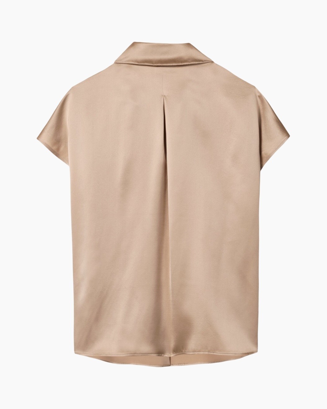 blouse, mouwloos, beige, rugplooï, kraag