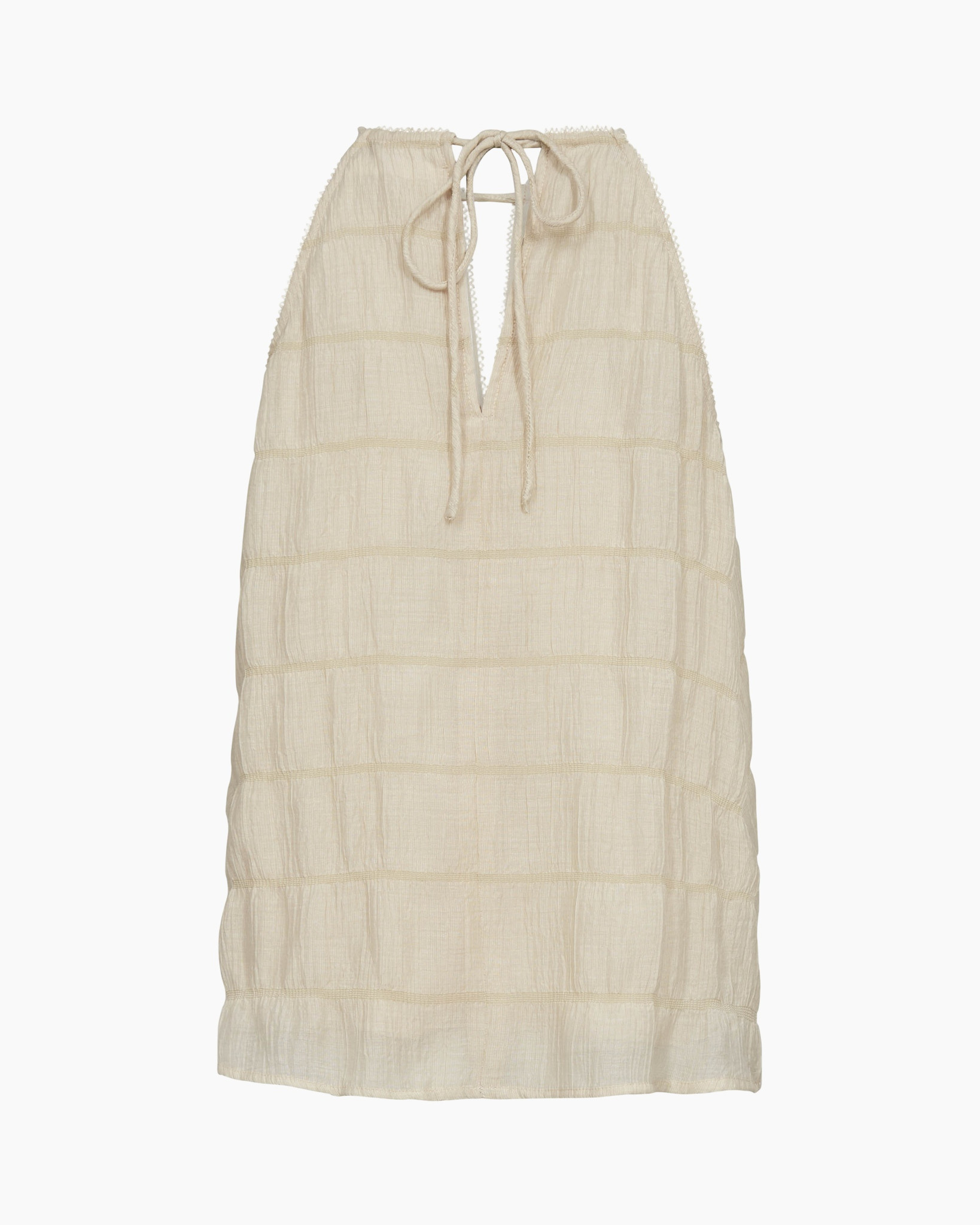 tanktop, crème kleur, kwiltstof, mouwloos, bandsluiting