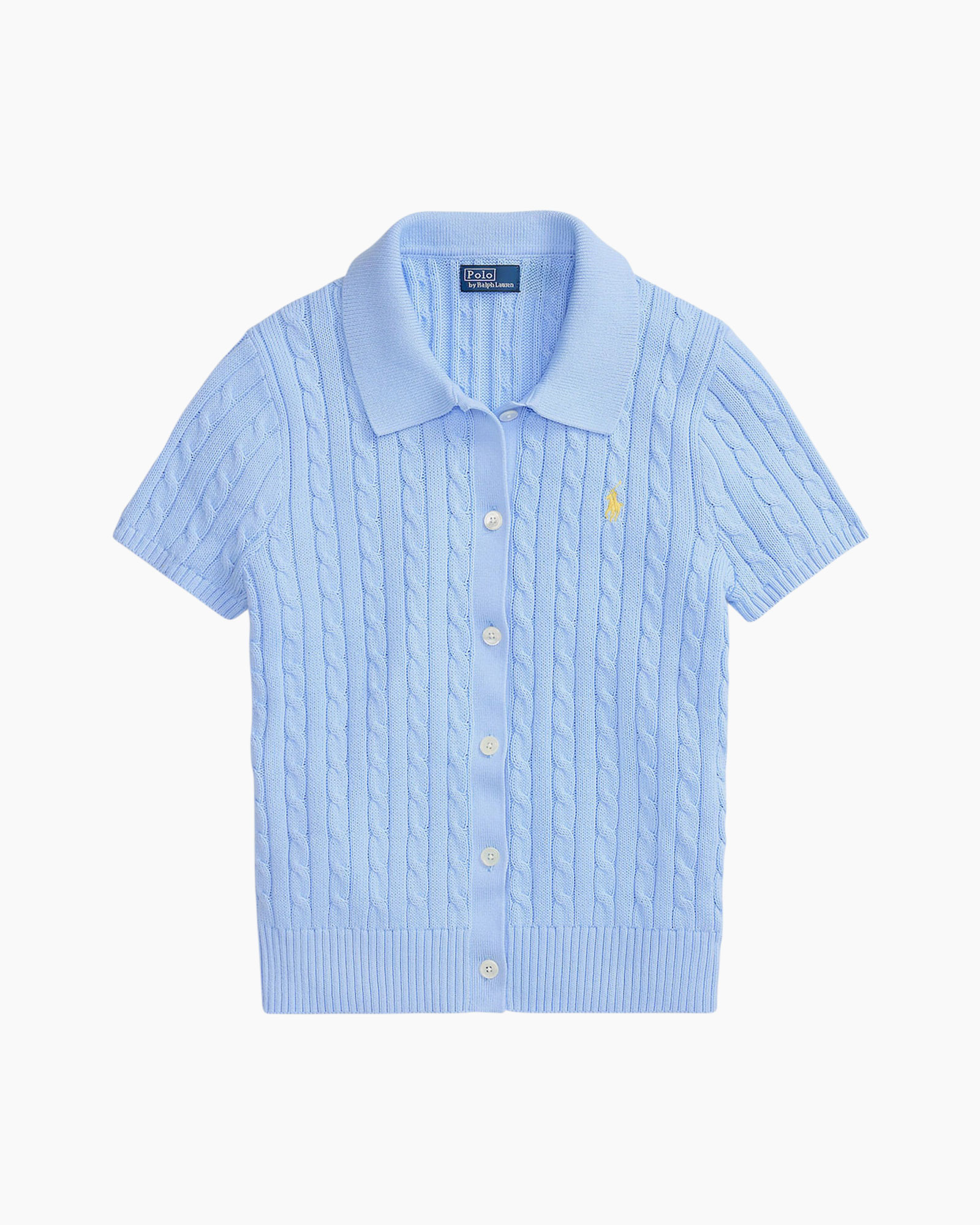 poloshirt, gebreide top, korte mouwen, lichtblauw, knopsluiting