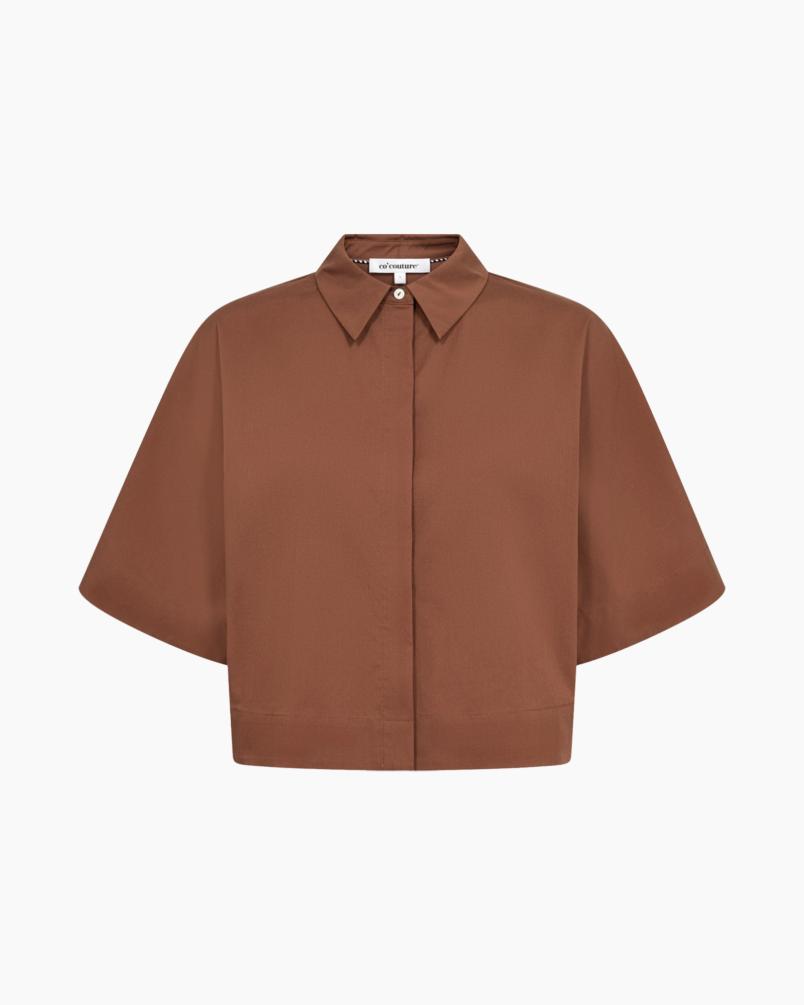 blouse, top, korte mouwen, kraag, bruin