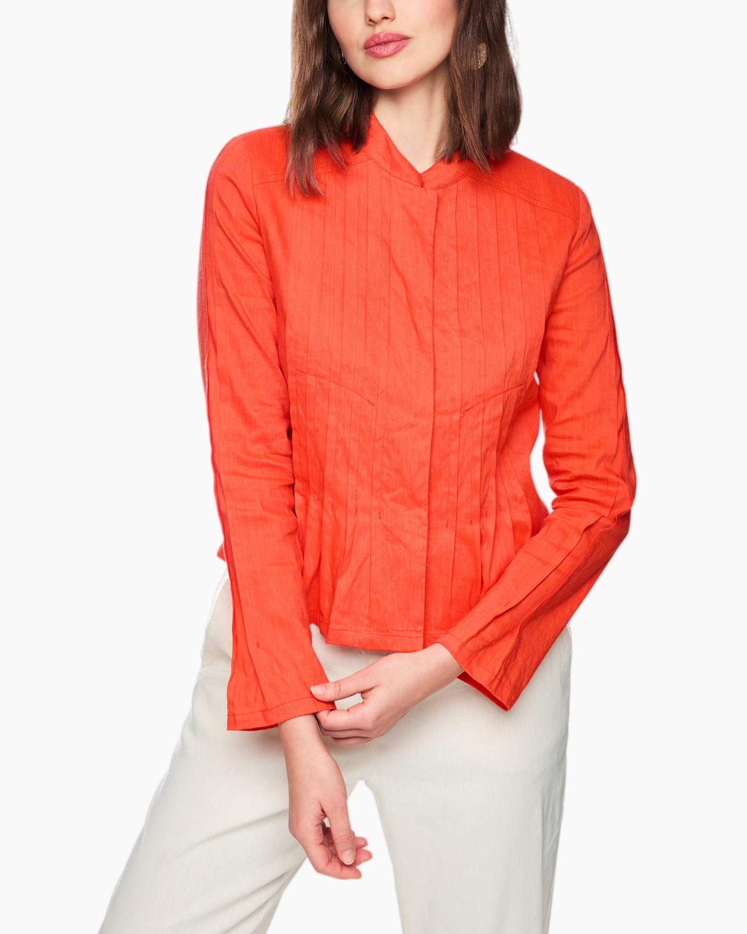 shirt, blouse, red, long-sleeve, collared