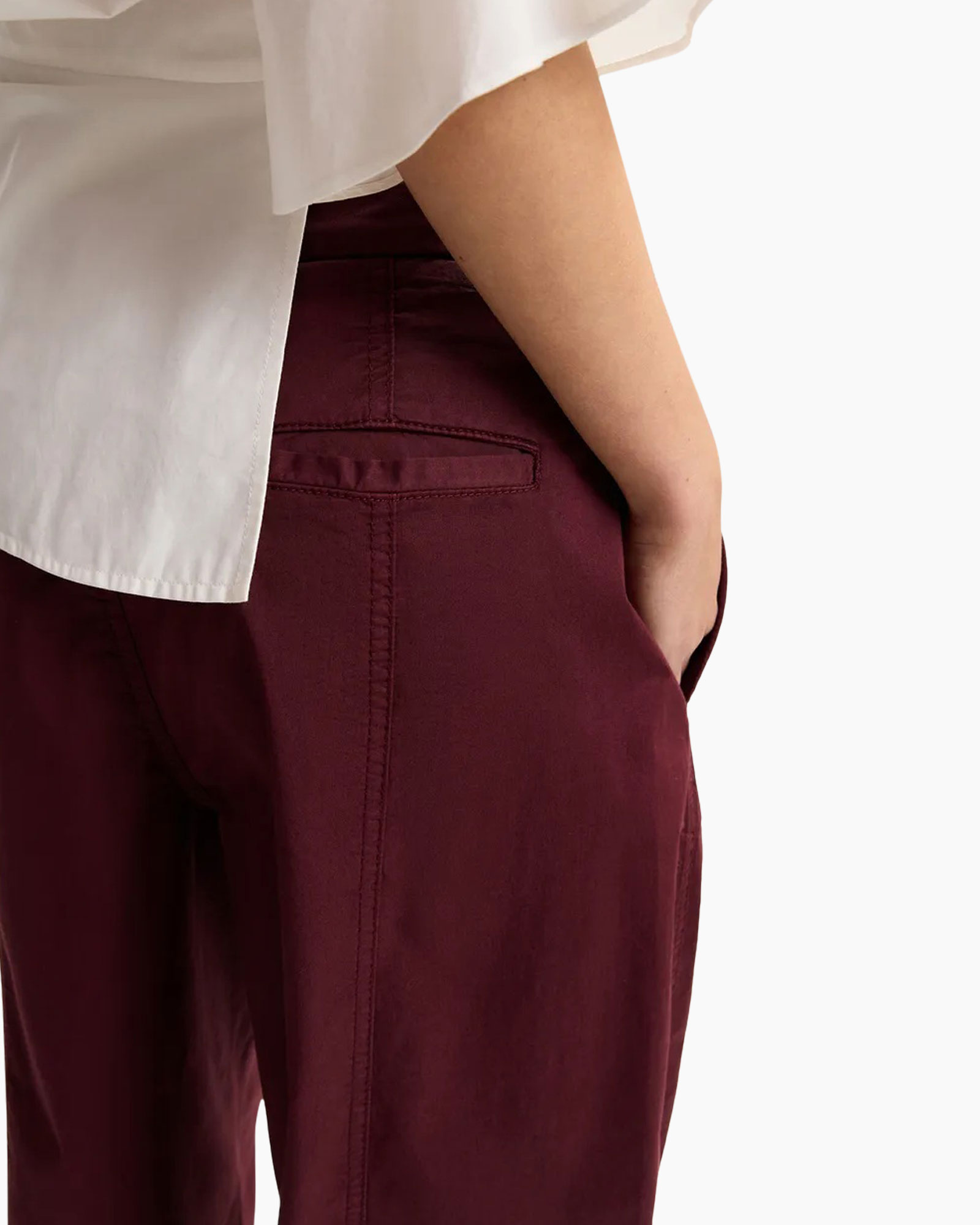 broek, twill, bordeaux, achterzak, taille