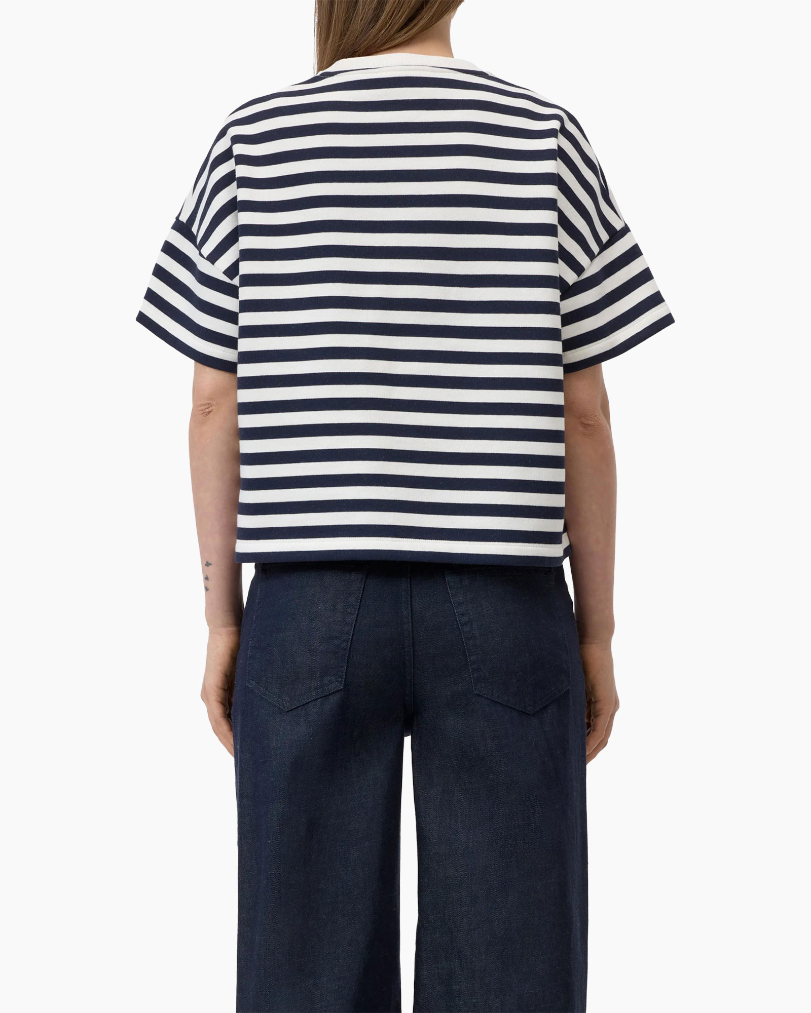 gestreepte top, korte mouw, rugakraag, marineblauw wit, tuniek-fit