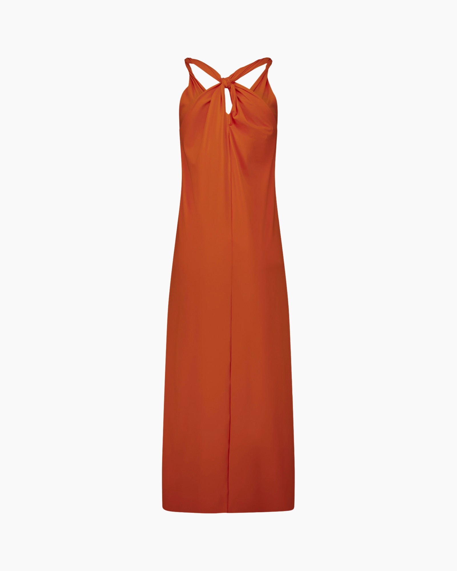 jurk, maxi, oranje, halter, knopen