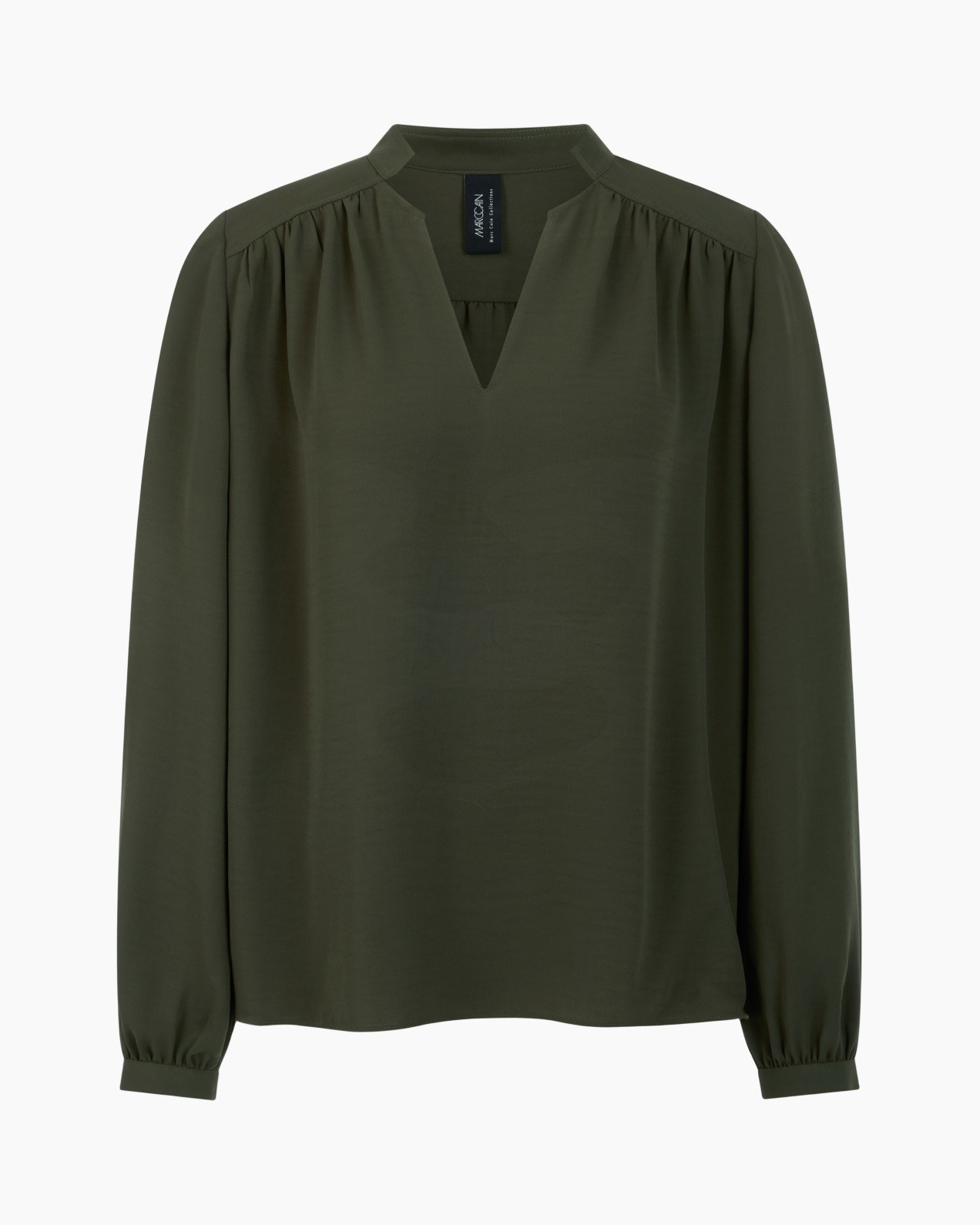 blouse, groen, lange mouwen, v-hals, gegolfde schouders