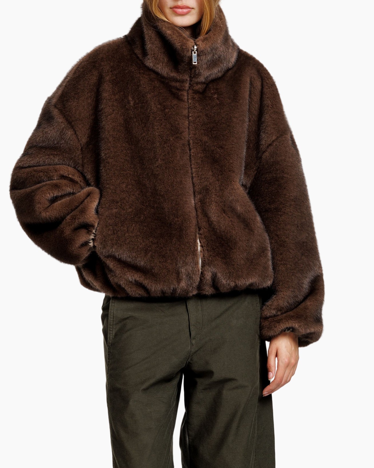 vacht, jas, bruin, rits, puffer