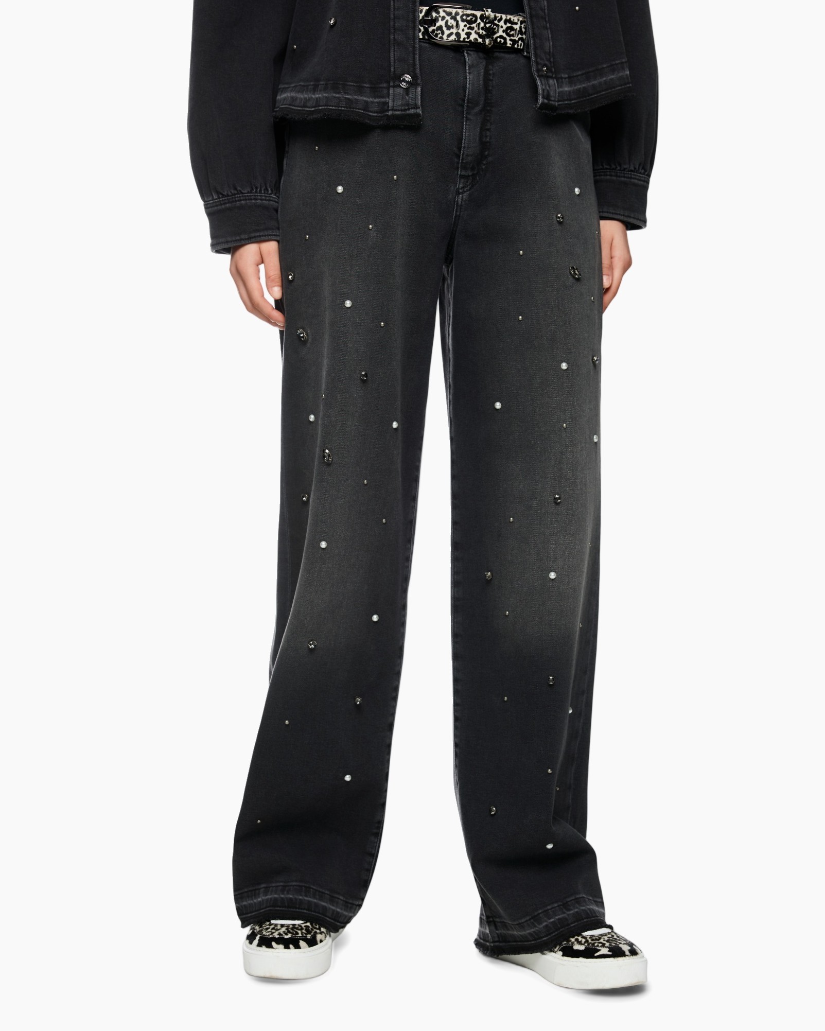 broeken, broeken/jeans, wijdte, parelversieringen, zwart met studs