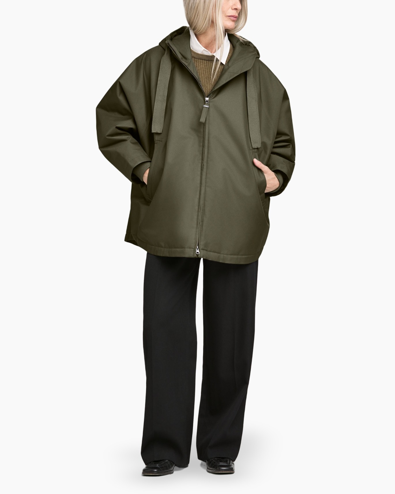 jas, parka, olijf, getailleerd?,  rits