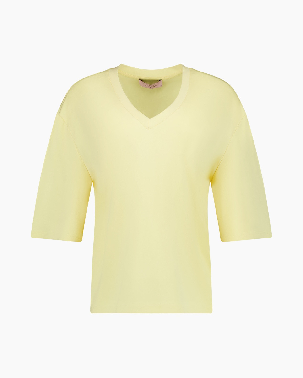trui, V-hals, korte mouwen, lichthals geel, casual top