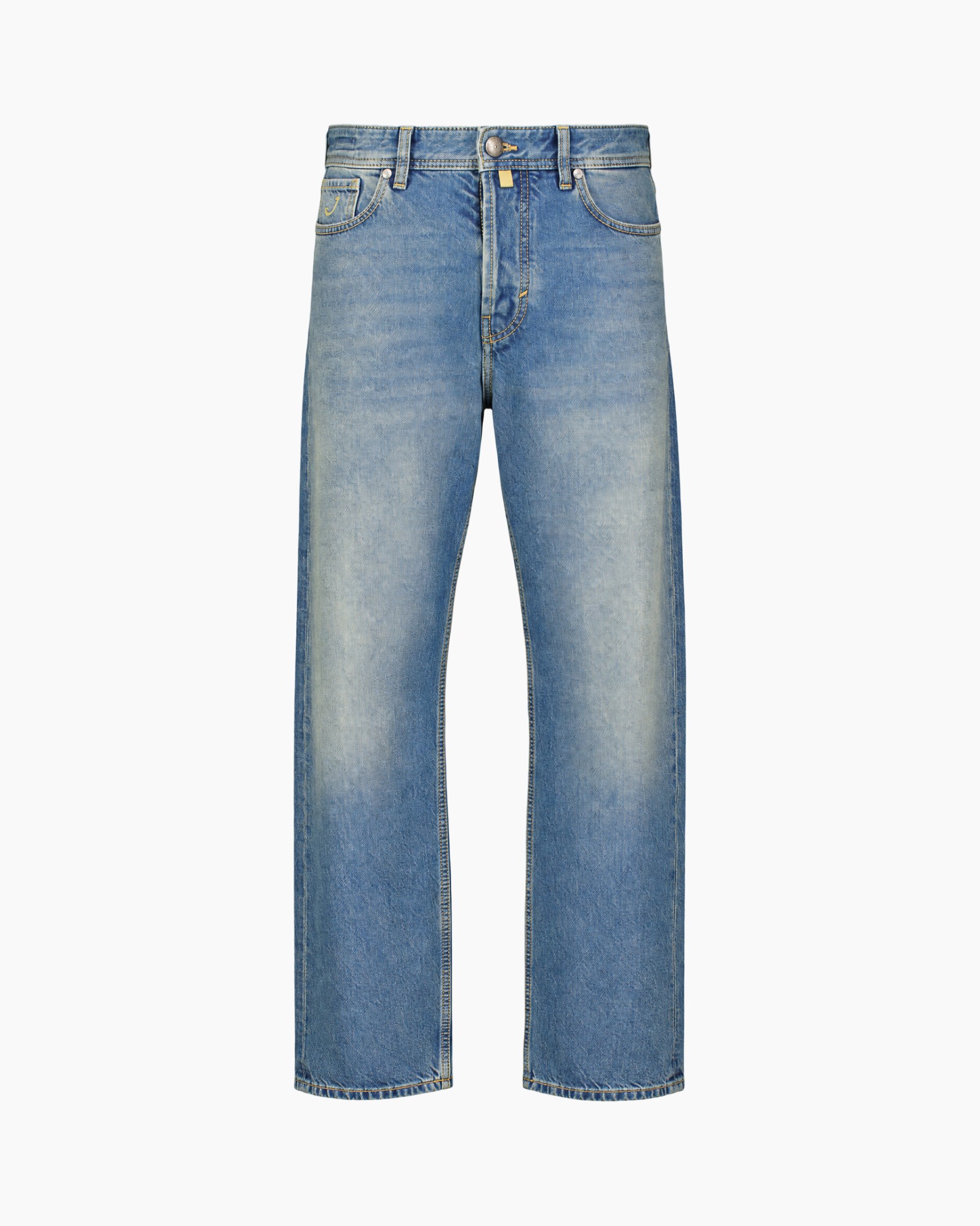 broek, denim, blauw, versleten, recht/breed