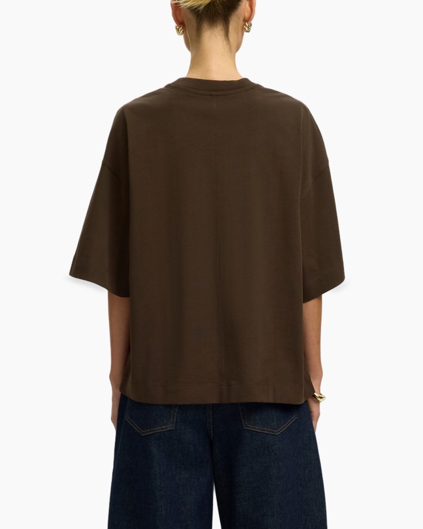 t-shirt, bruin, oversized, korte mouwen, ronde hals