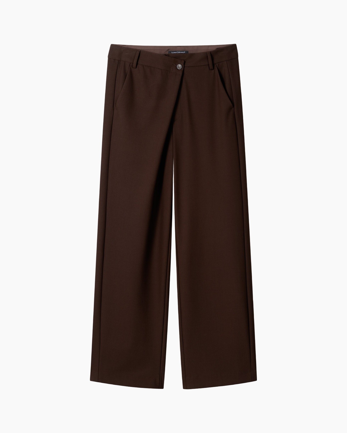 broek, broek, bruin, wijdelengte, voorvouw