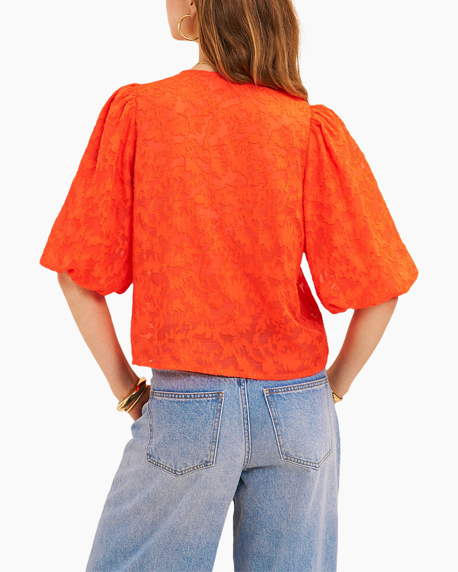 product, blouse, oranje, textured, kortemouw