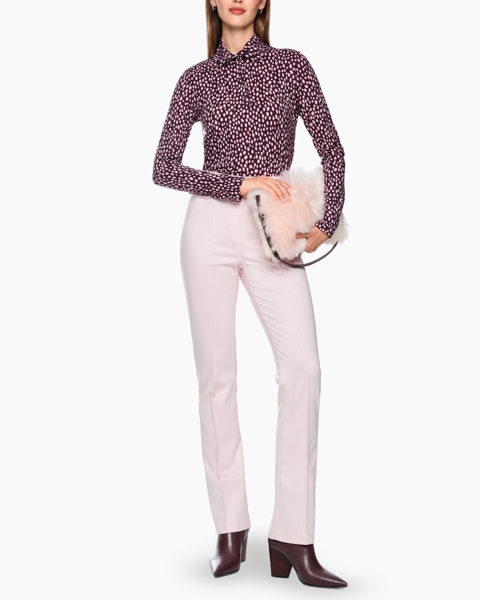 bovenstuk, blouse, patroon, lange mouwen, polo