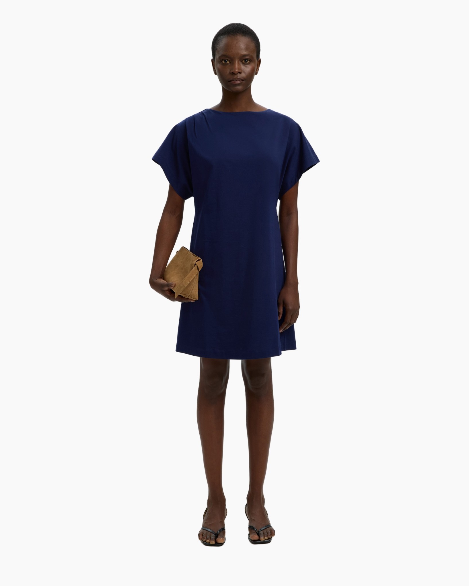 jurk, korte mouw, blauw, knee-lengte, clutch